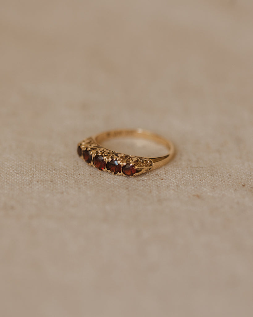 Genevieve Vintage 9ct Gold Garnet Five Stone Ring