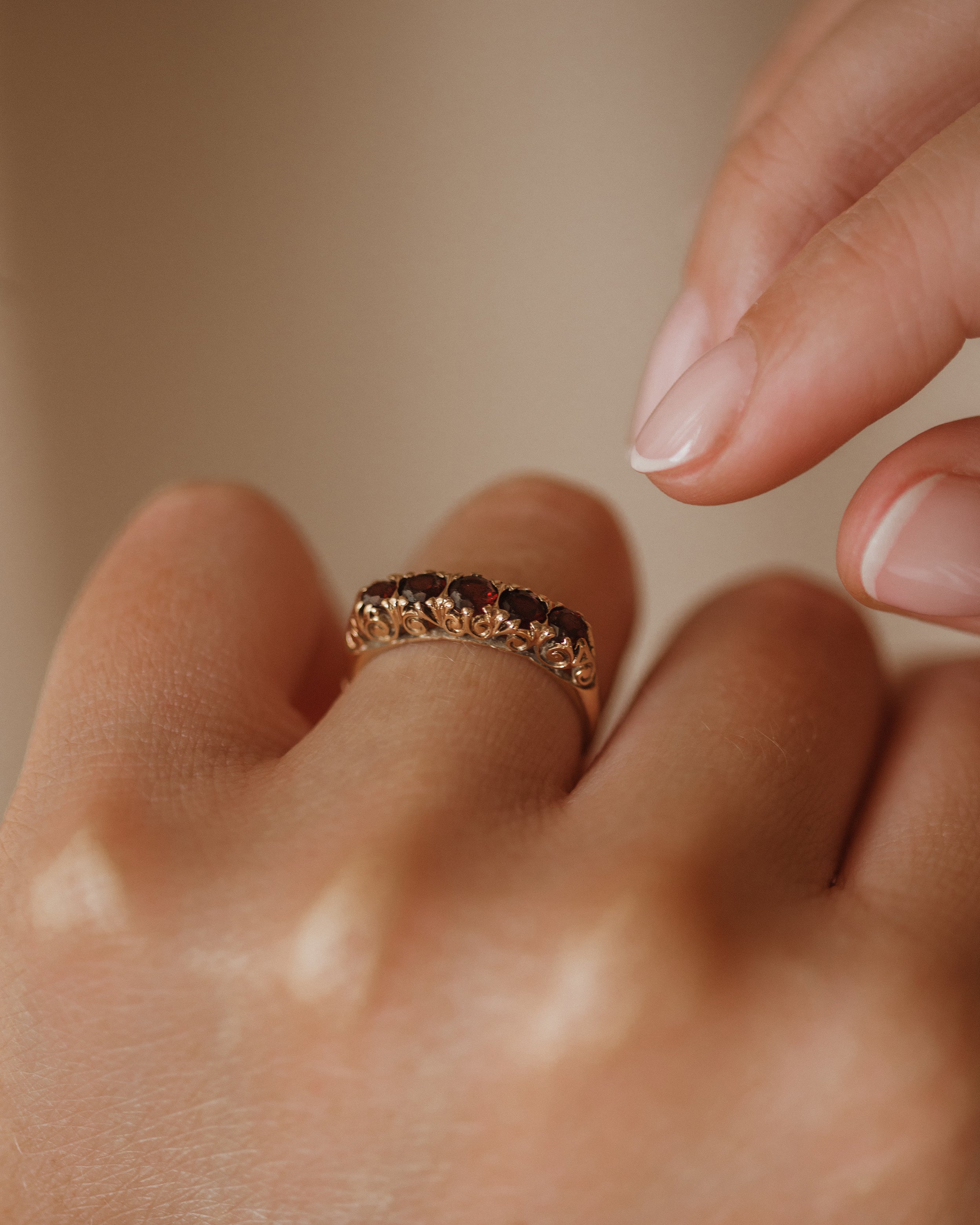 Genevieve Vintage 9ct Gold Garnet Five Stone Ring