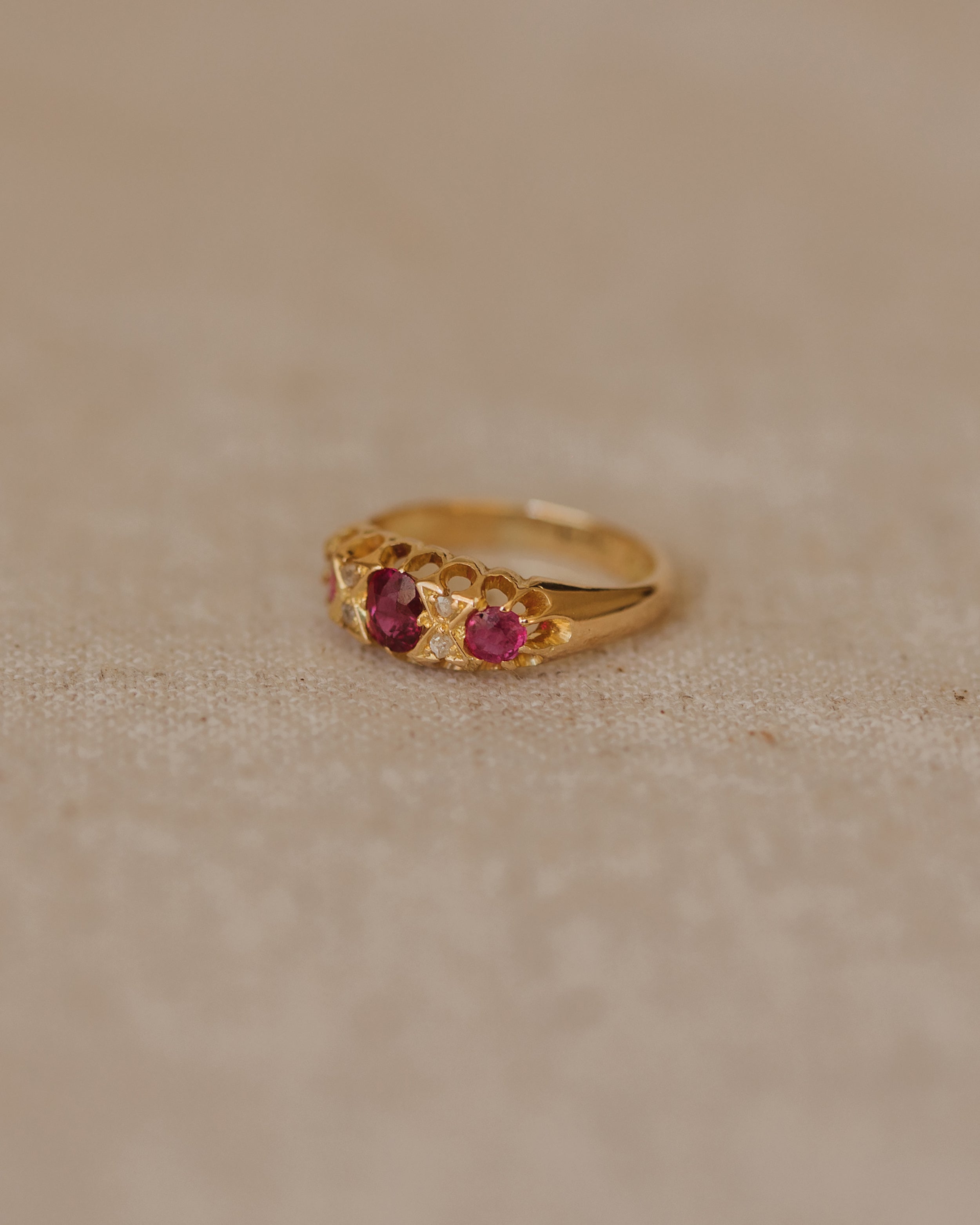 Evelyn Antique 18ct Gold Ruby & Diamond Trilogy Ring