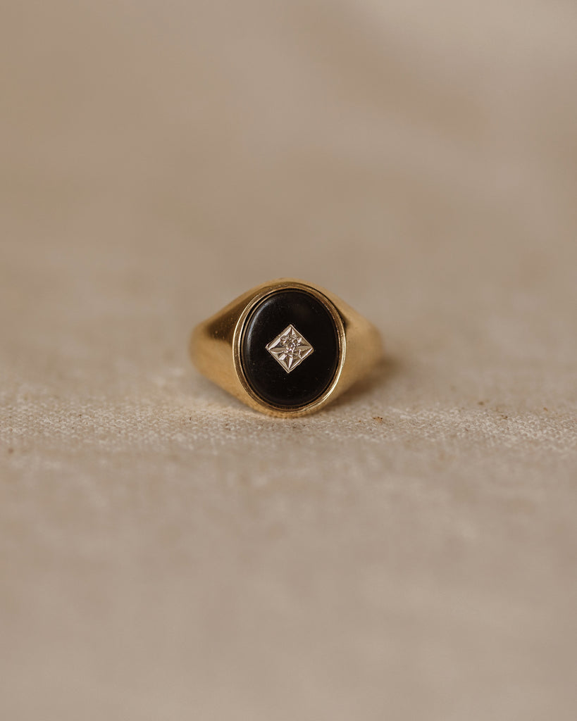 Ramona 1989 9ct Gold Onyx & Diamond Signet Ring