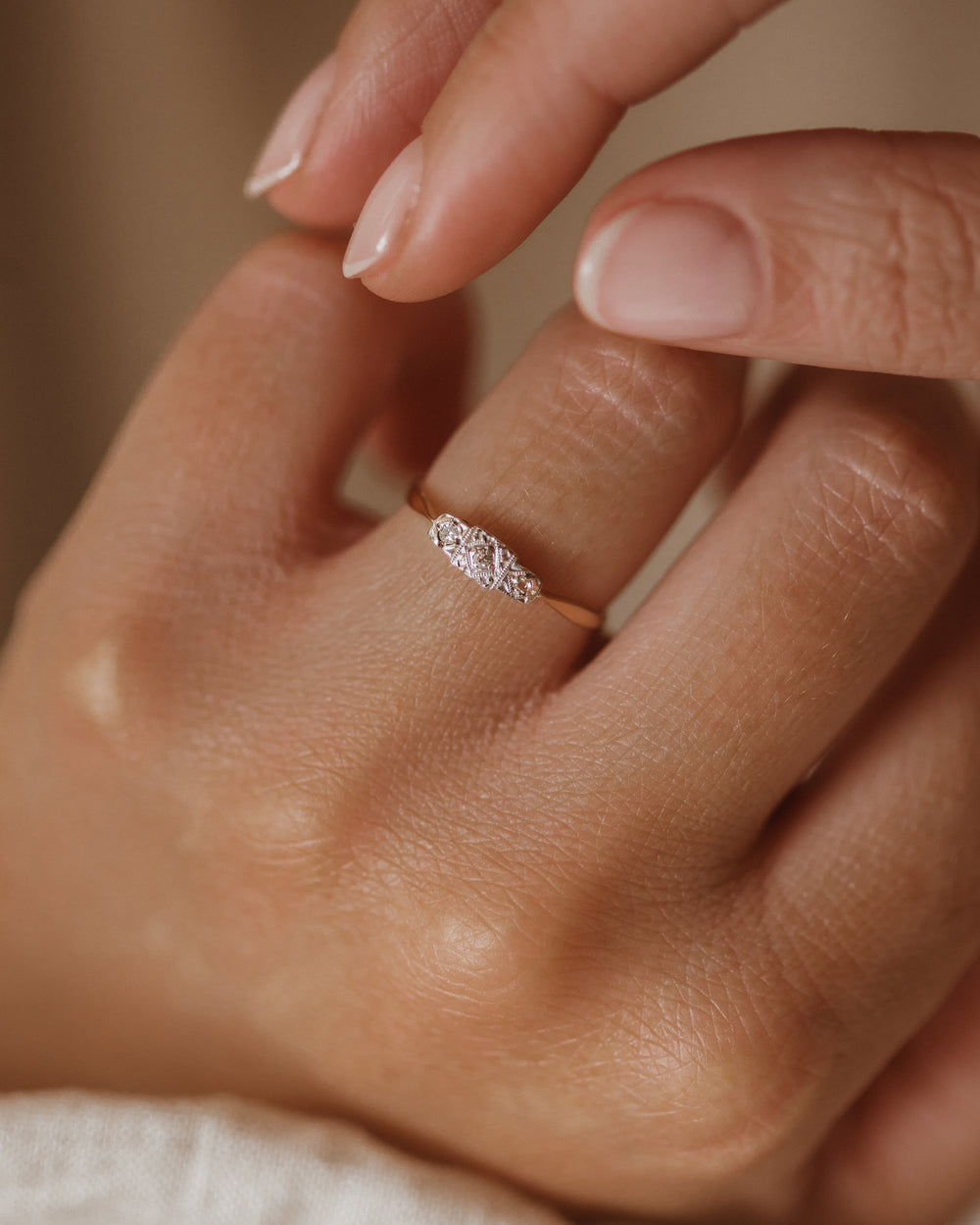 Edith Antique 9ct Gold Art Deco Diamond Trilogy Ring