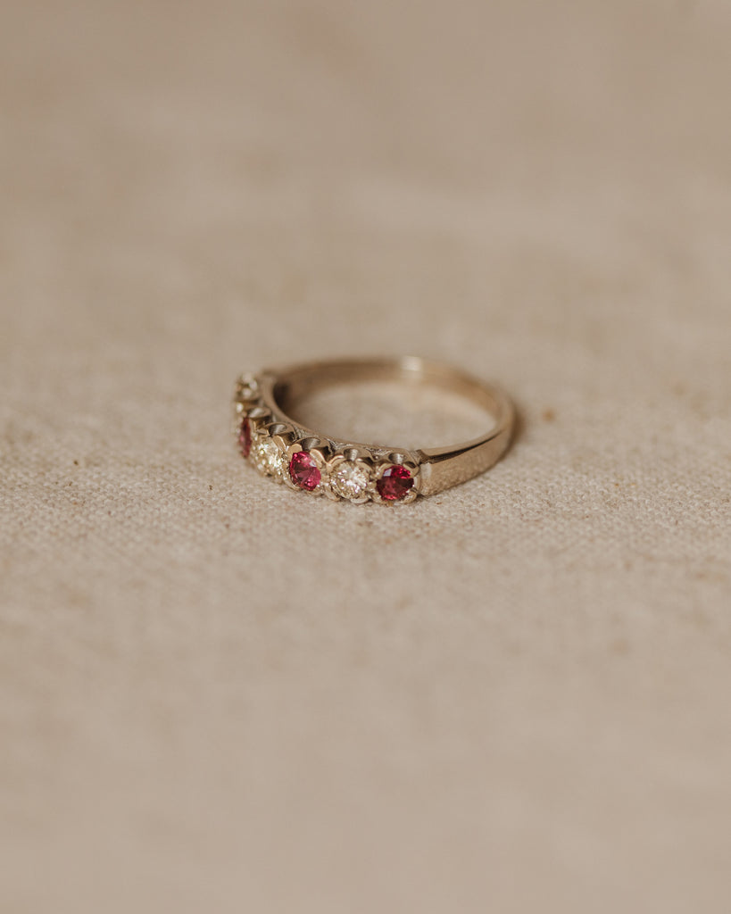 Josie 1982 18ct White Gold Ruby & Diamond Half Eternity Ring