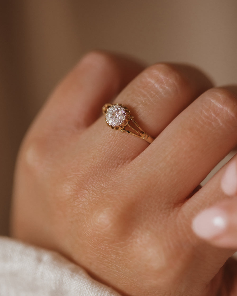 Clarice Antique 18ct Gold Old-Cut Diamond Cluster Ring