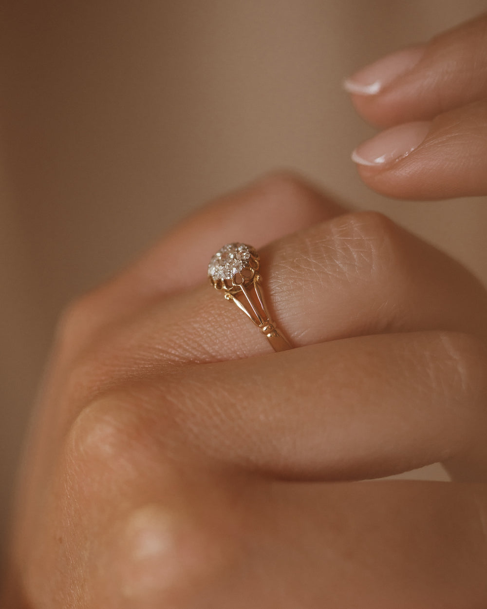 Clarice Antique 18ct Gold Old-Cut Diamond Cluster Ring