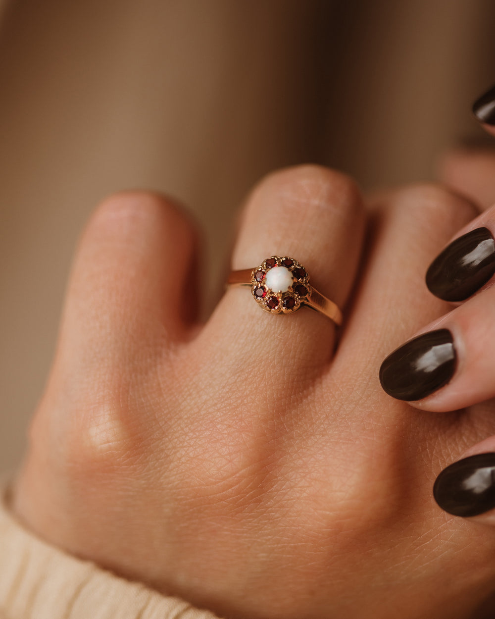 Juliana 1982 9ct Gold Opal & Garnet Cluster Ring