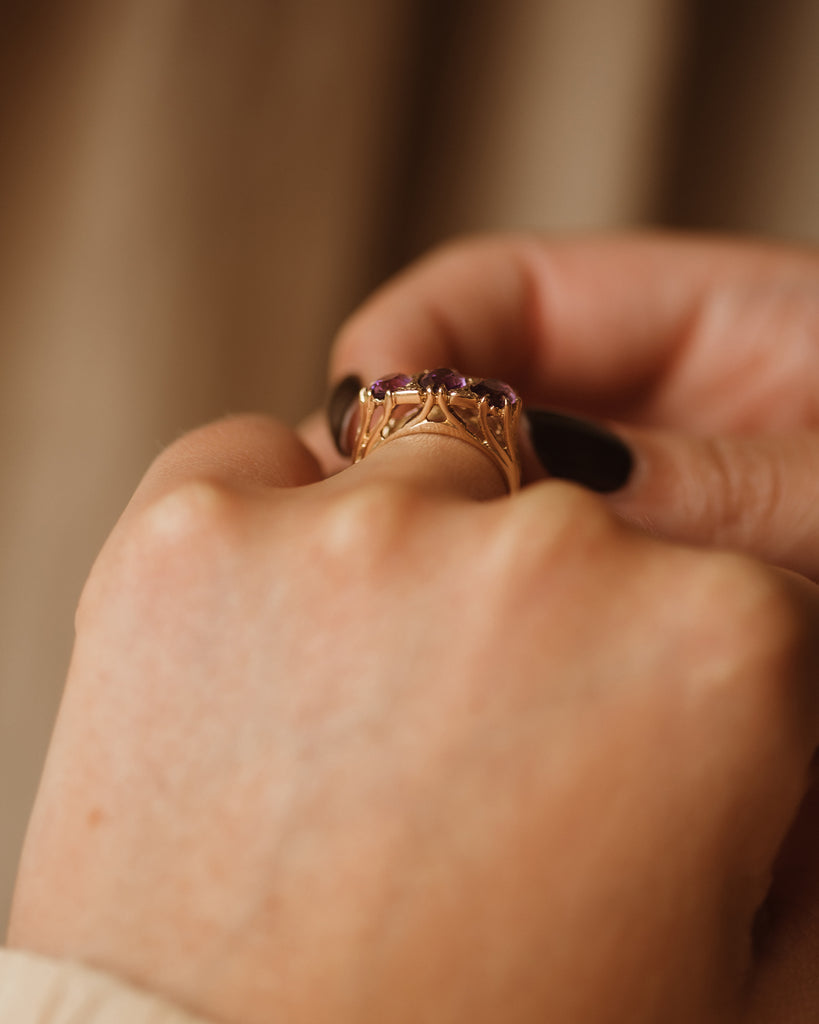 Virgie Vintage 9ct Gold Amethyst Trilogy Ring