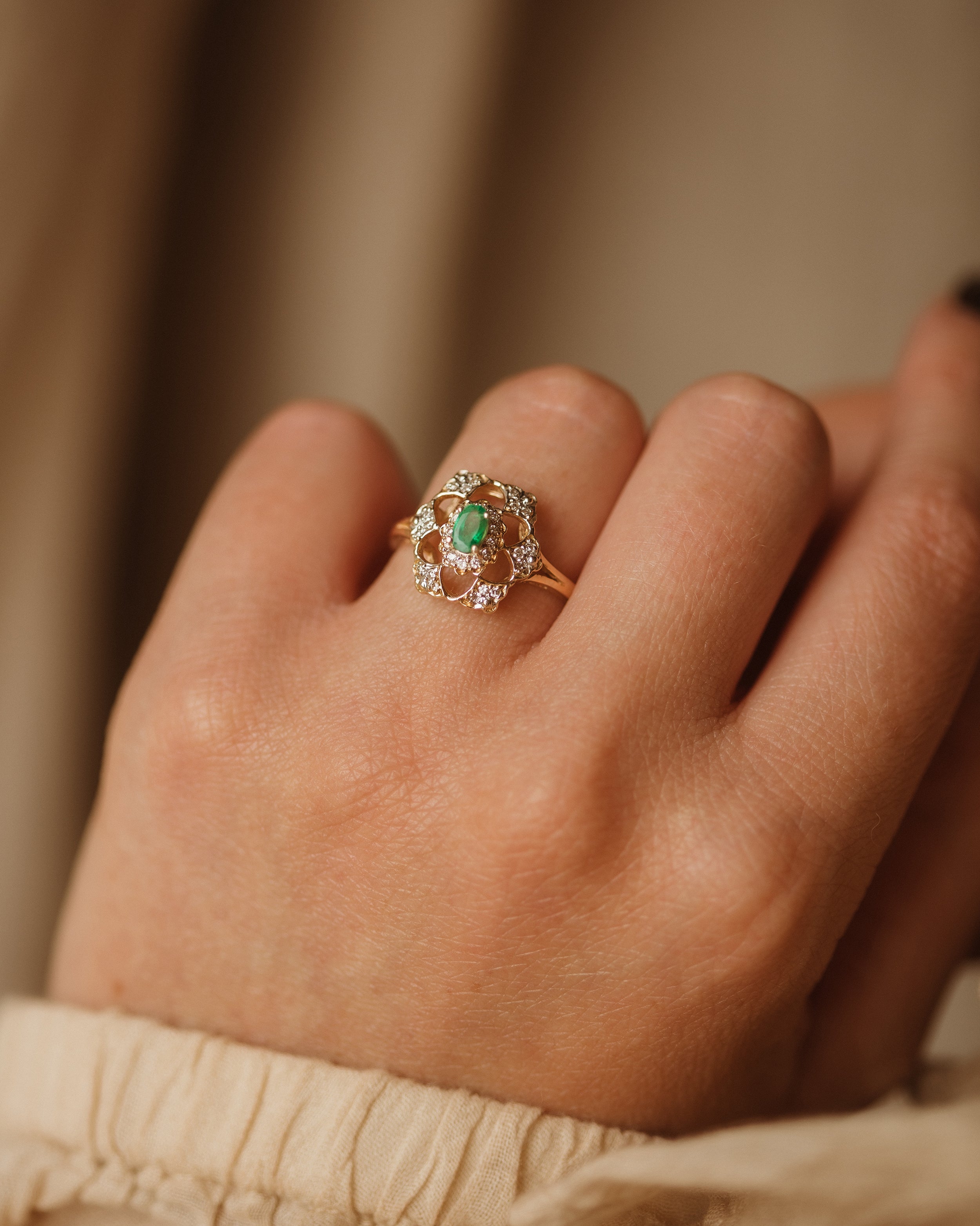 Image of Maud Vintage 14ct Gold Emerald & Diamond Ring
