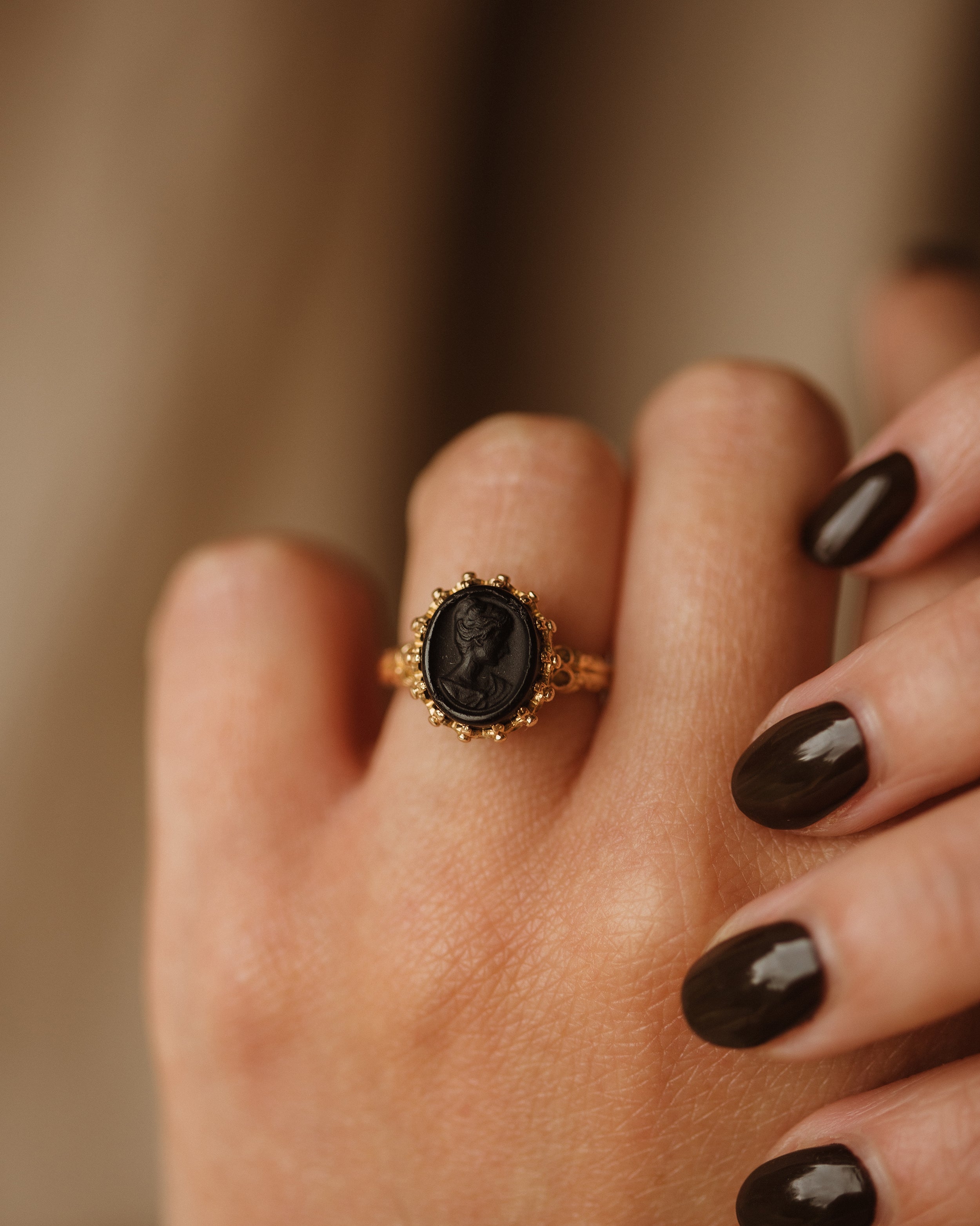 Image of Emma Antique 9ct Gold Black Onyx Cameo Ring