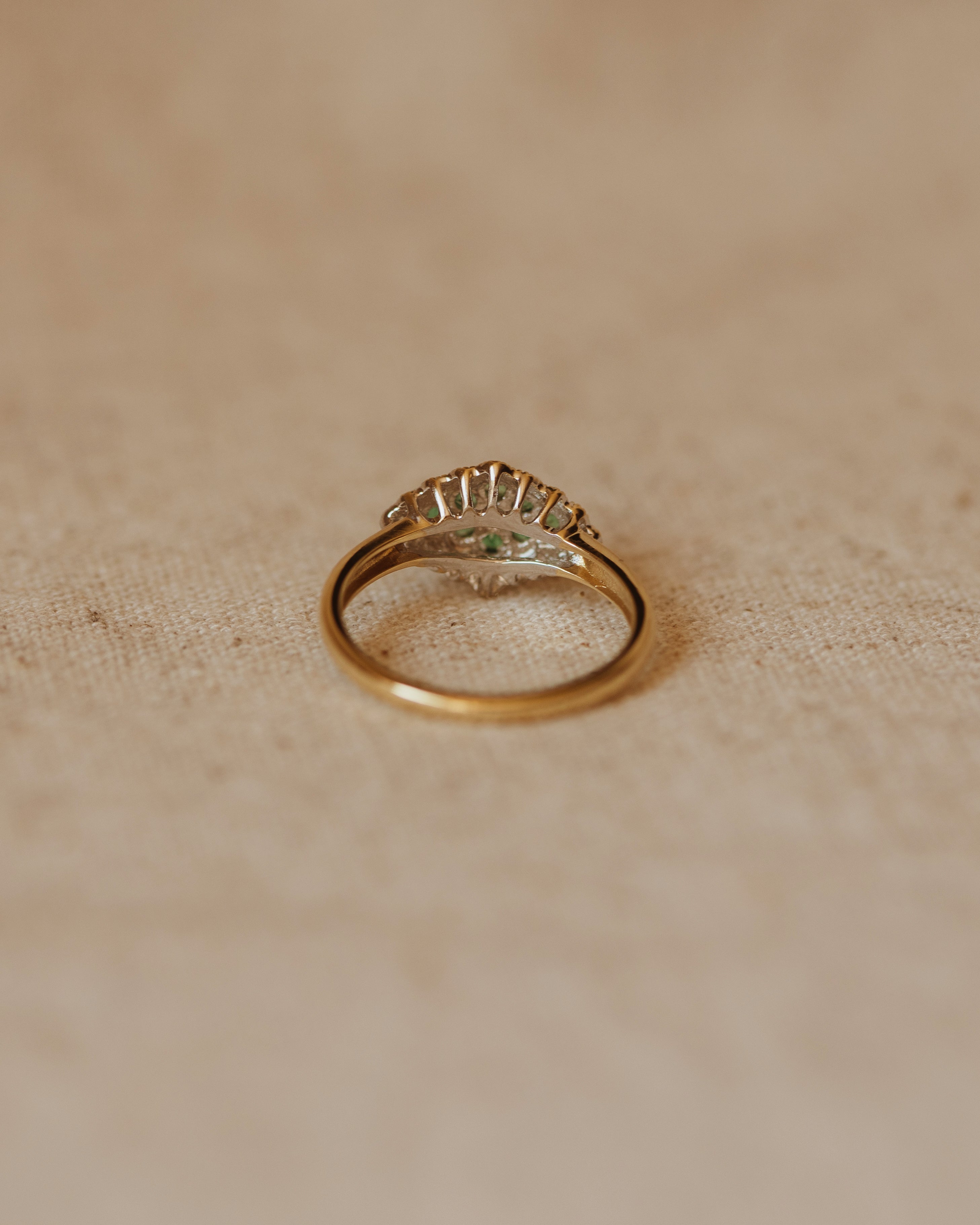 Eugenie Vintage 9ct Gold Emerald & Diamond Cluster Ring