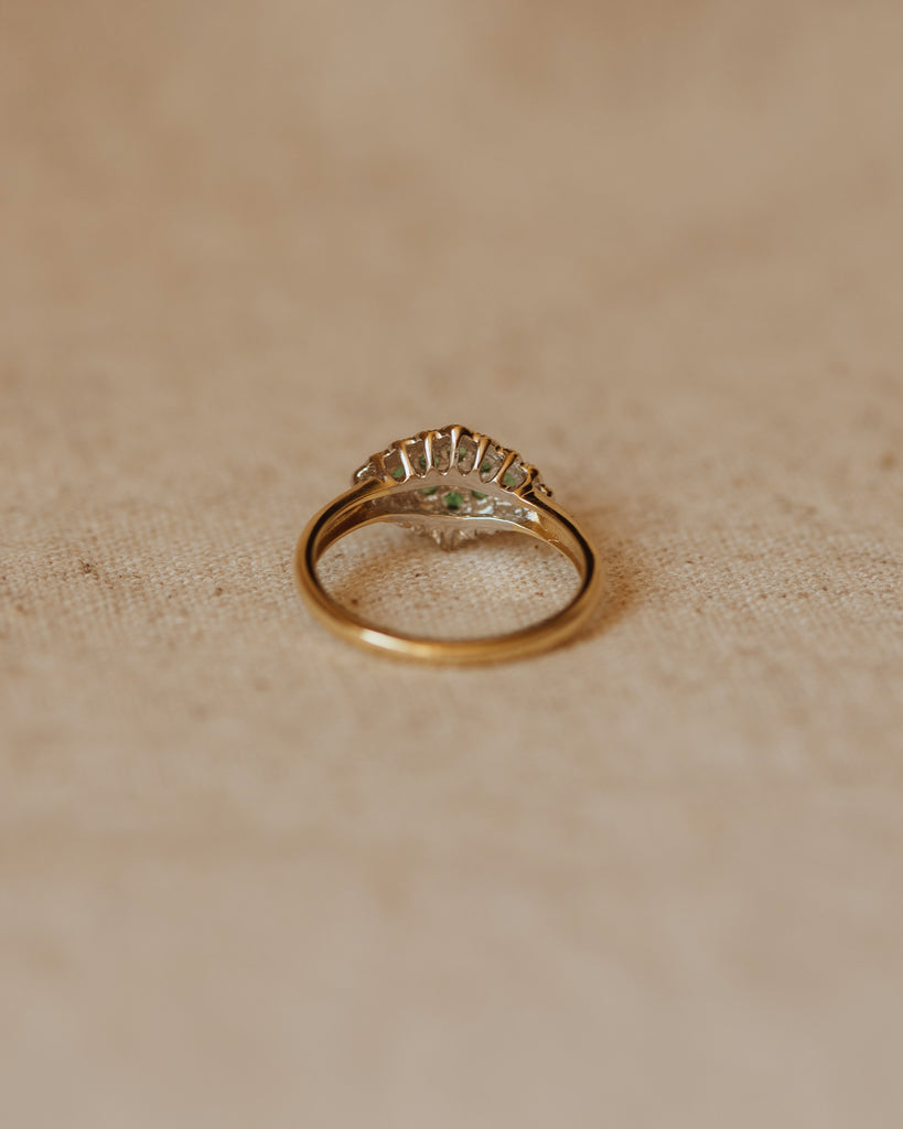 Eugenie Vintage 9ct Gold Emerald & Diamond Cluster Ring