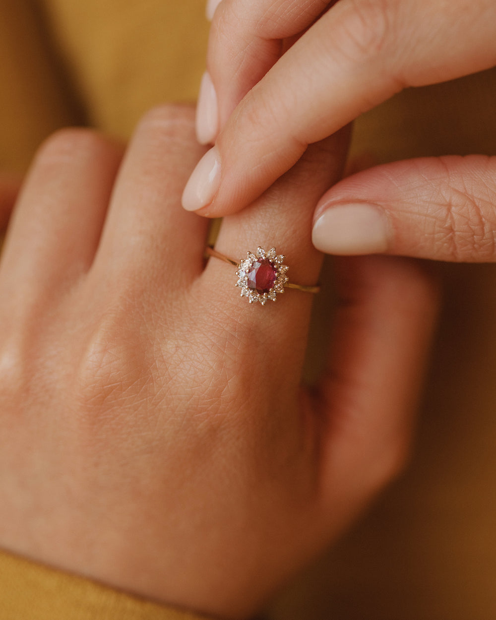 Gladys 1984 9ct Gold Ruby & Diamond Cluster Ring