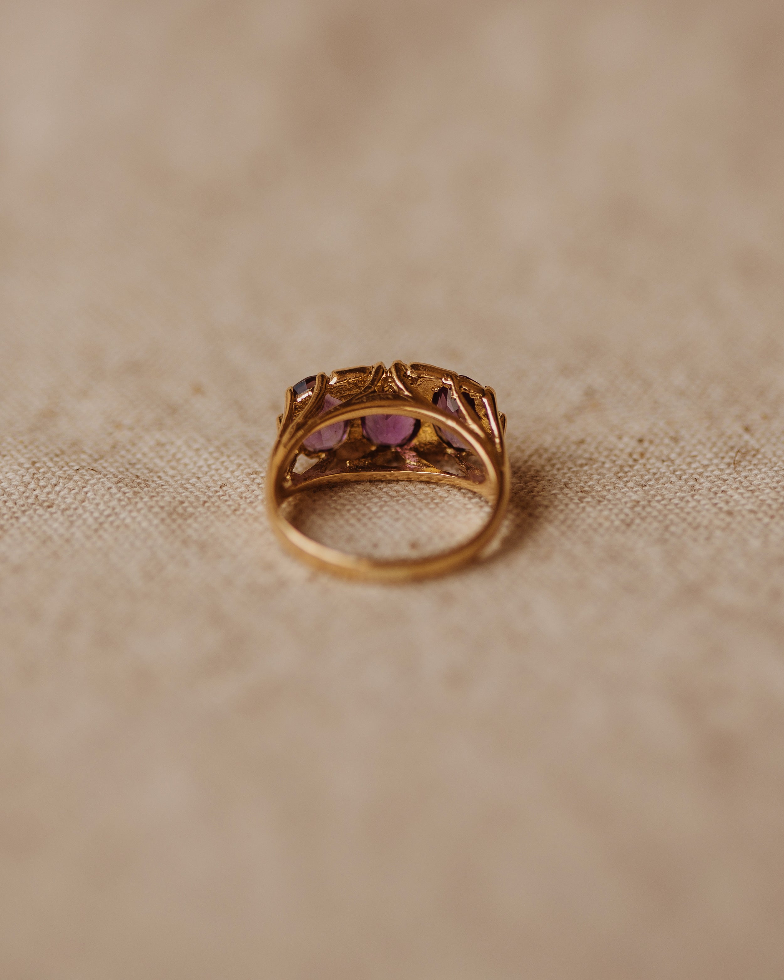 Virgie Vintage 9ct Gold Amethyst Trilogy Ring
