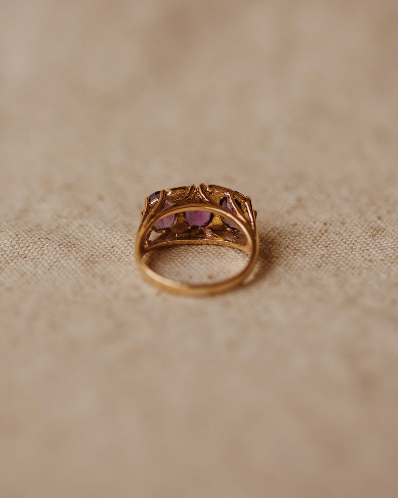 Virgie Vintage 9ct Gold Amethyst Trilogy Ring