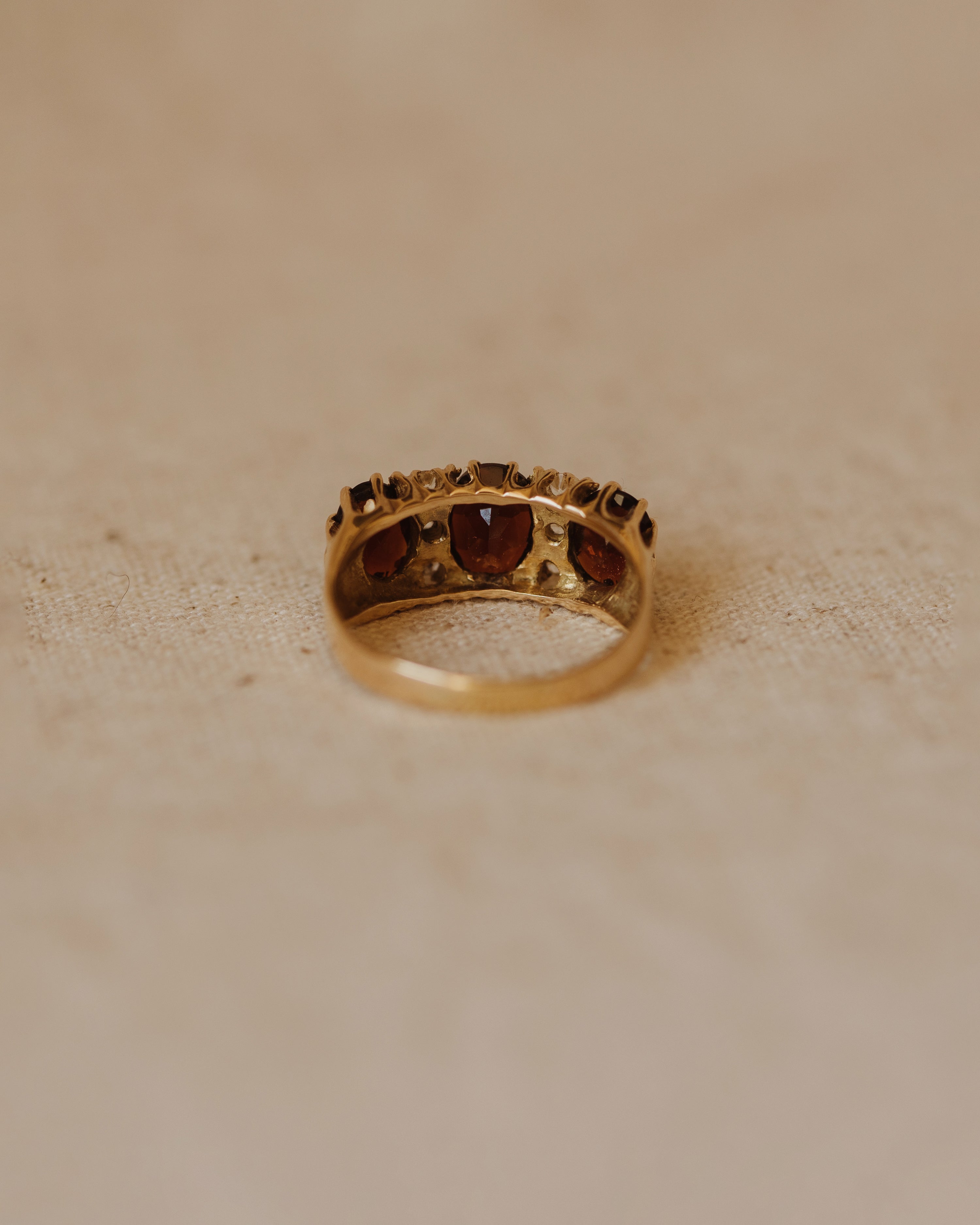 Alfreda 1980 9ct Gold Garnet Trilogy Ring