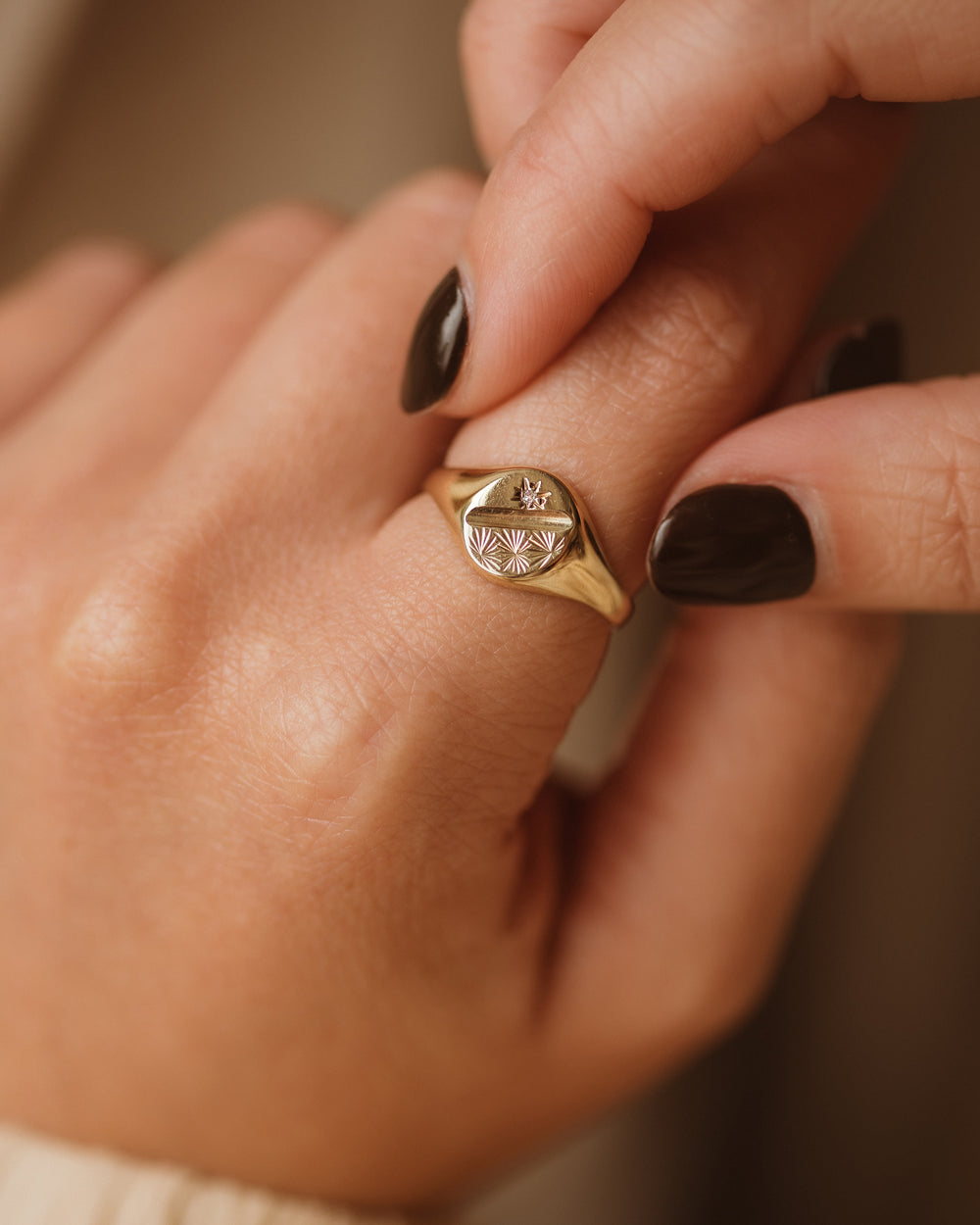 Adelia Vintage 9ct Gold Star Set Diamond Signet Ring