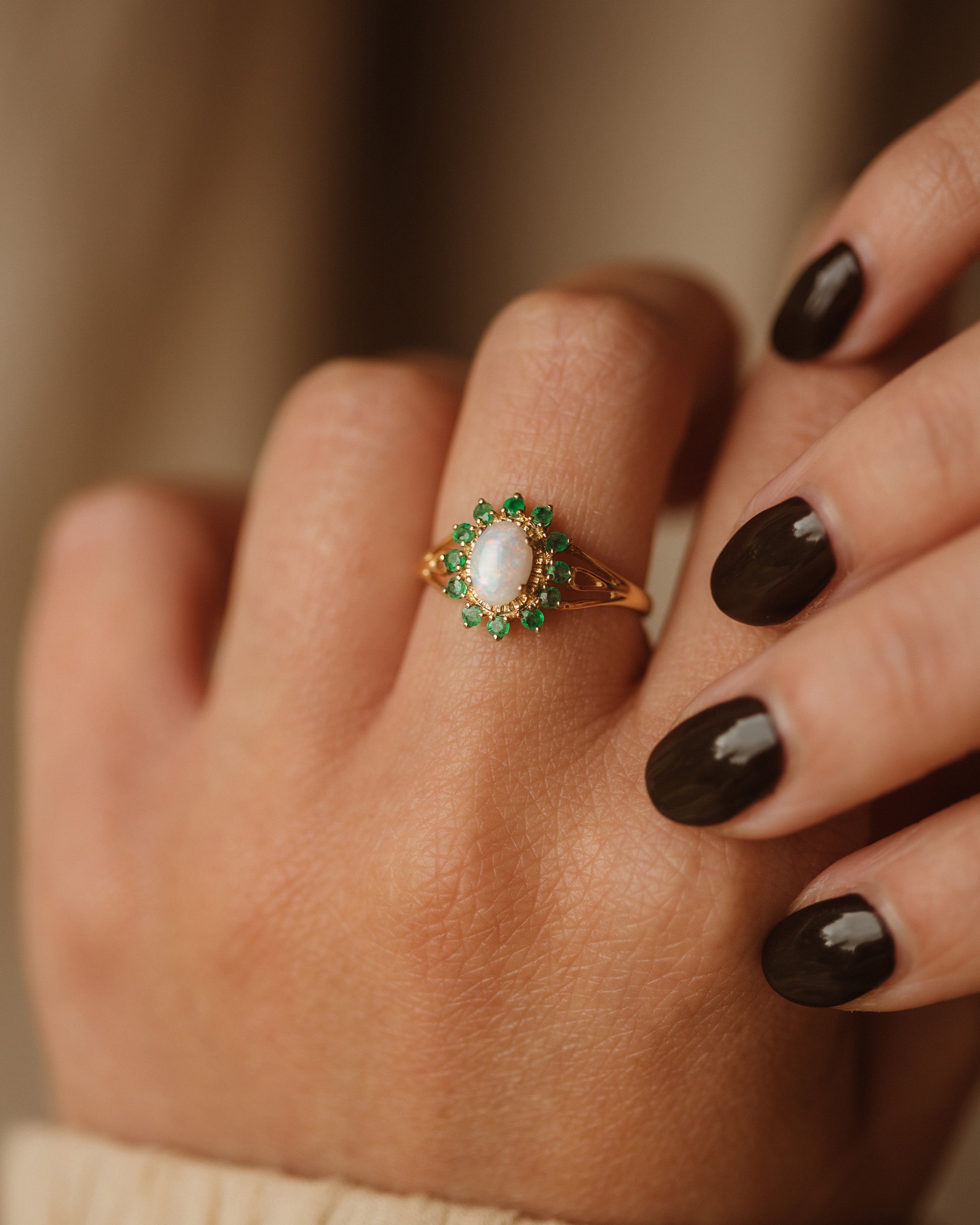 Image of Dorothy Vintage 9ct Gold Opal & Emerald Ring