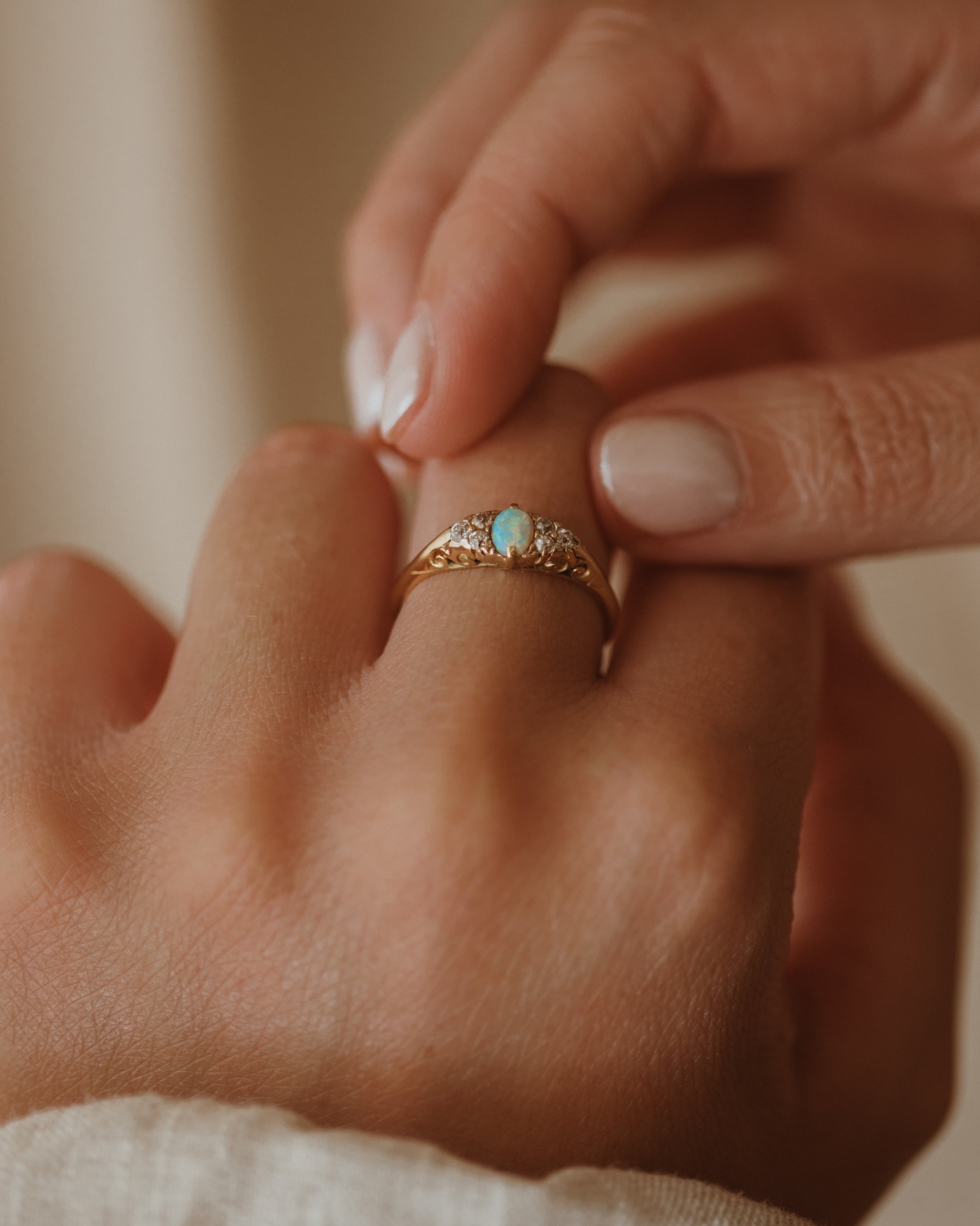 Marianne Vintage 18ct Gold Opal & Diamond Cluster Ring