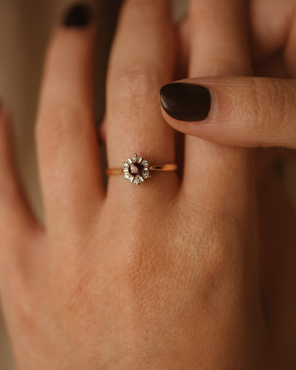Bonnie Vintage 9ct Gold Amethyst & Diamond Ring