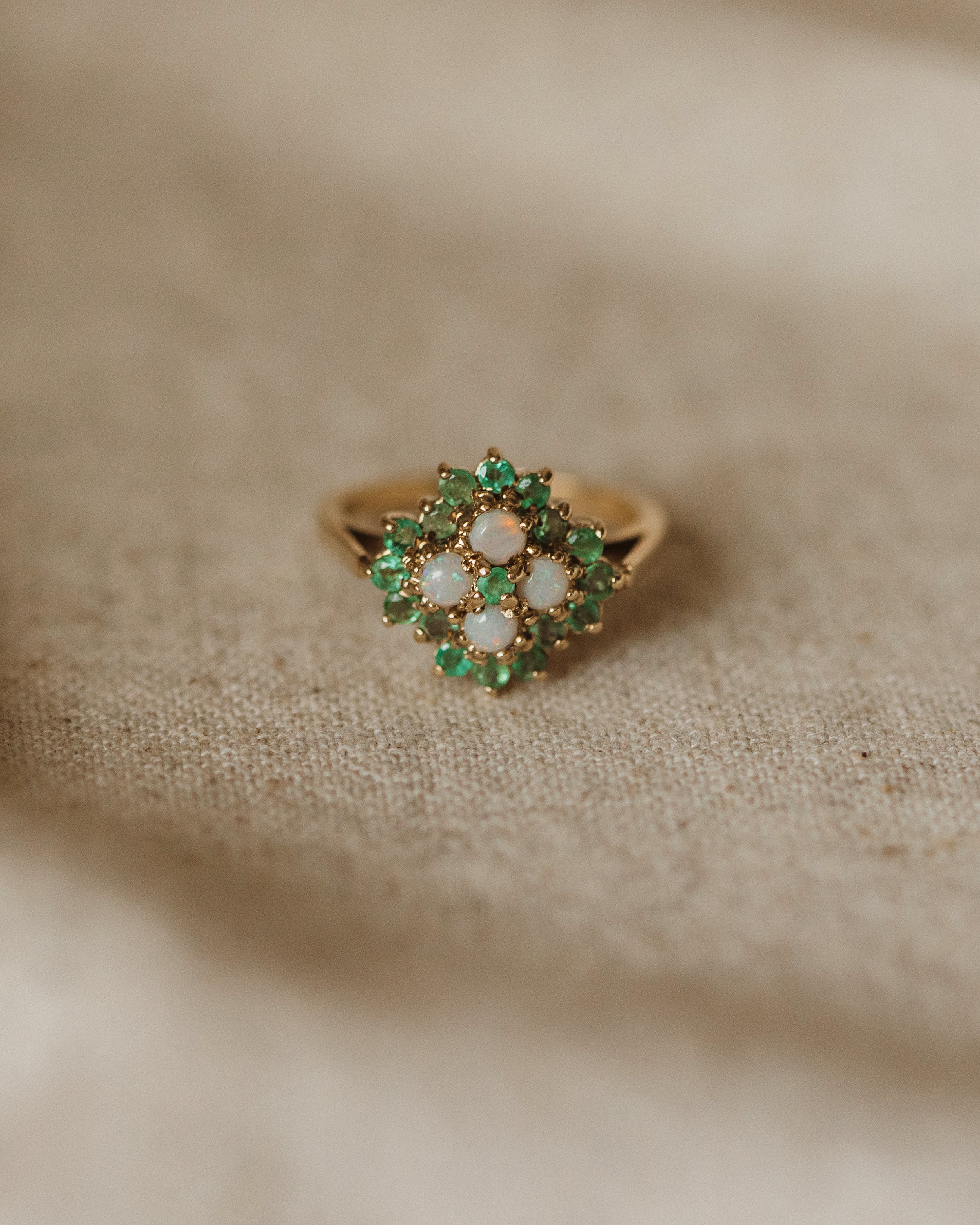 Edwina 1975 9ct Gold Emerald & Opal Cluster Ring