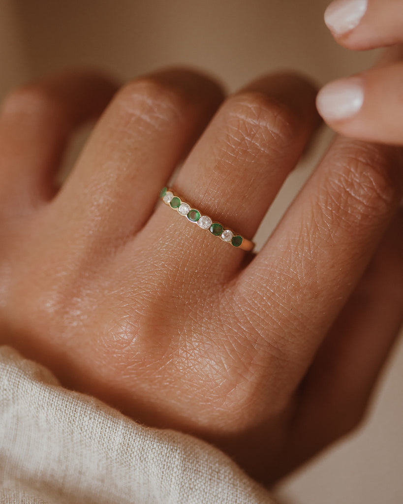 Iris Vintage 9ct Gold Emerald & Diamond Half Eternity Ring