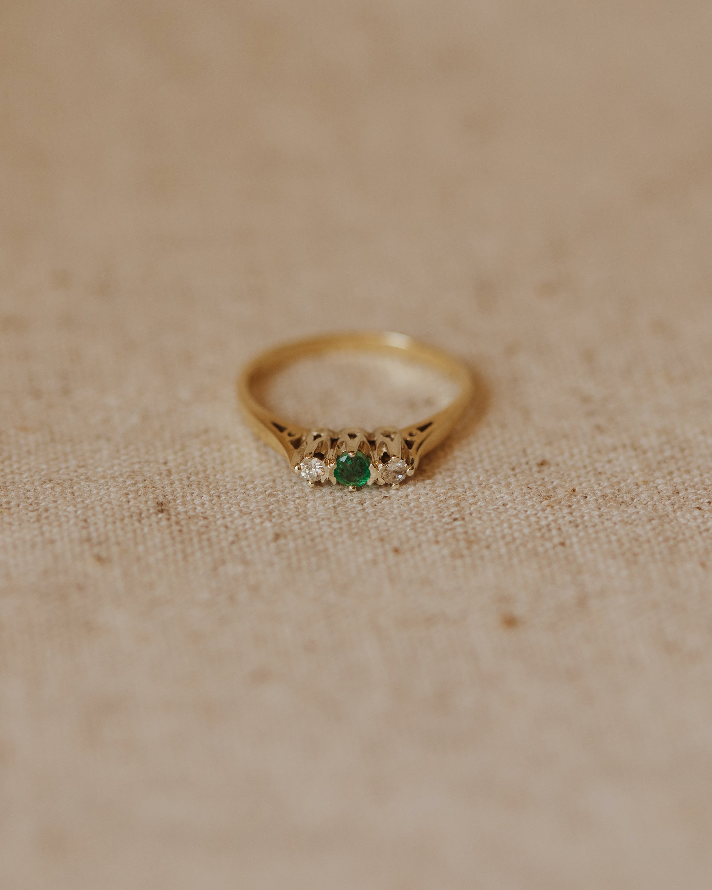 Image of Isla 1987 9ct Gold Emerald & Diamond Trilogy Ring