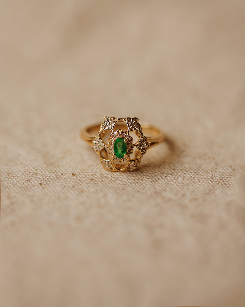 Maud Vintage 14ct Gold Emerald & Diamond Ring