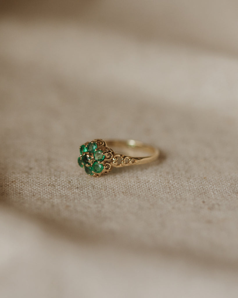 Vintage emerald flower ring cheap