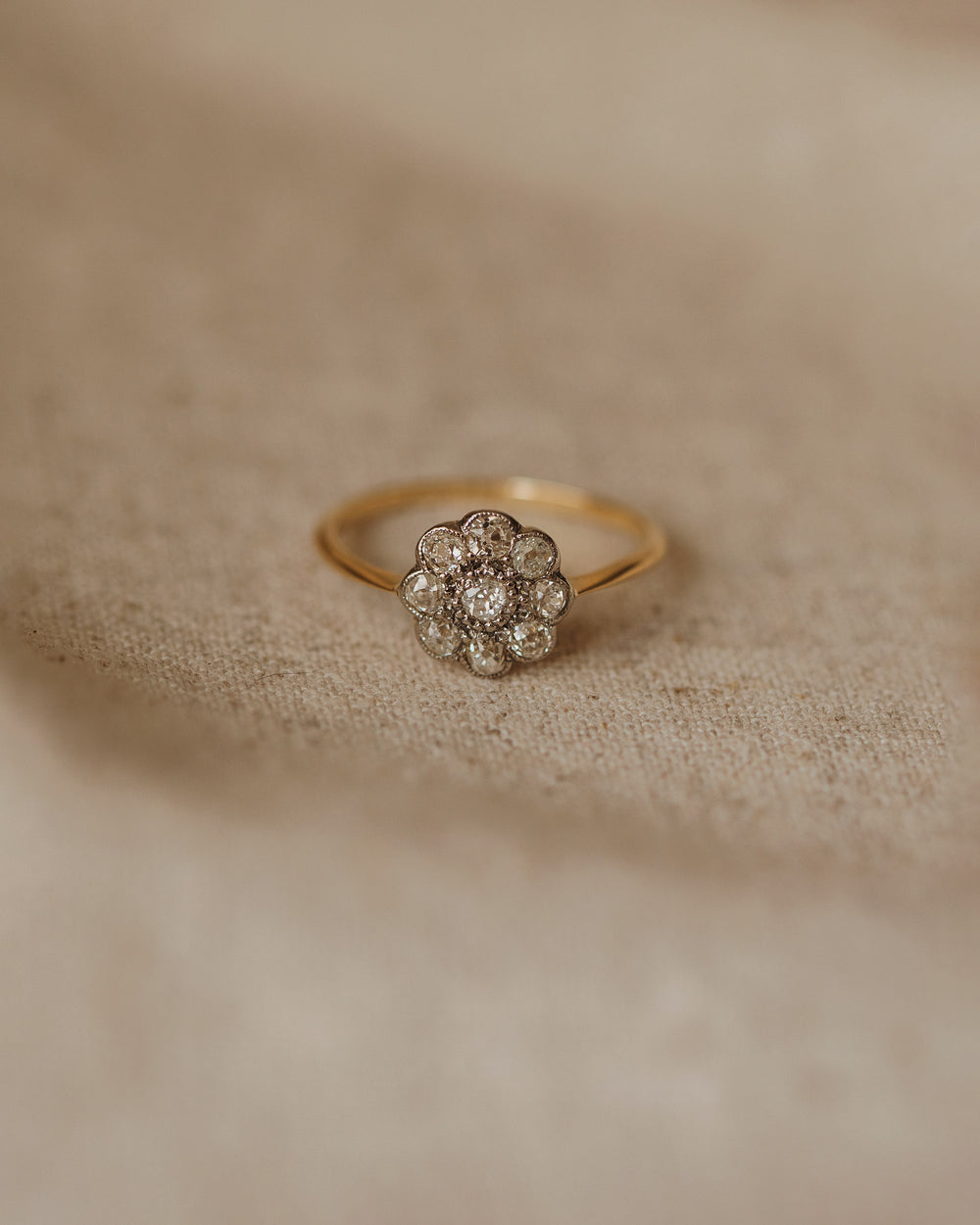 Alma Antique 18ct Gold Diamond Flower Cluster Ring
