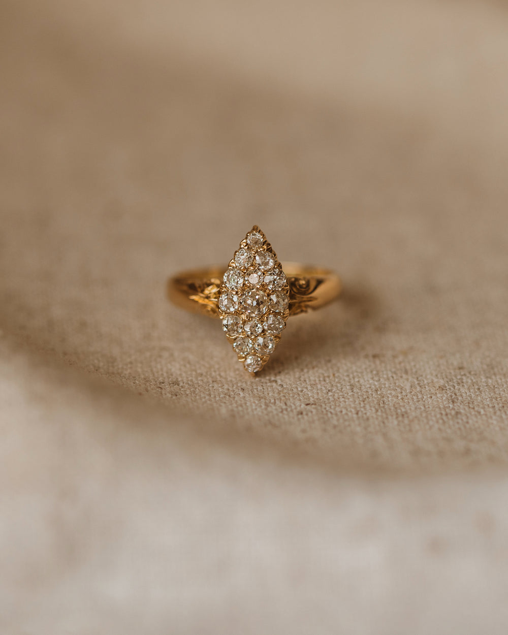 Beatrix Antique 18ct Gold Diamond Navette Ring
