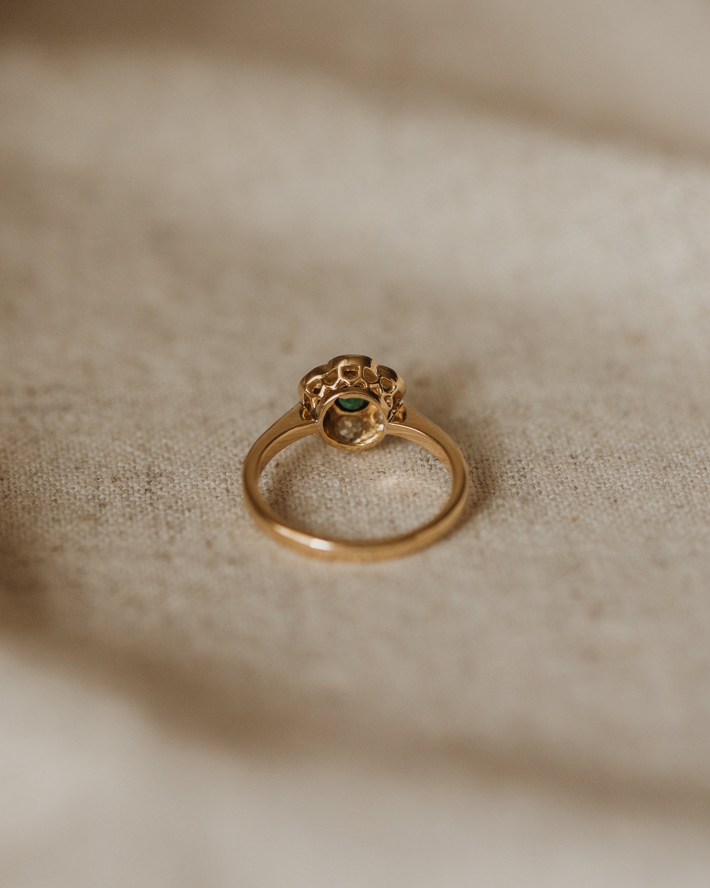 Francine Antique 18ct Gold Emerald & Diamond Flower Cluster Ring