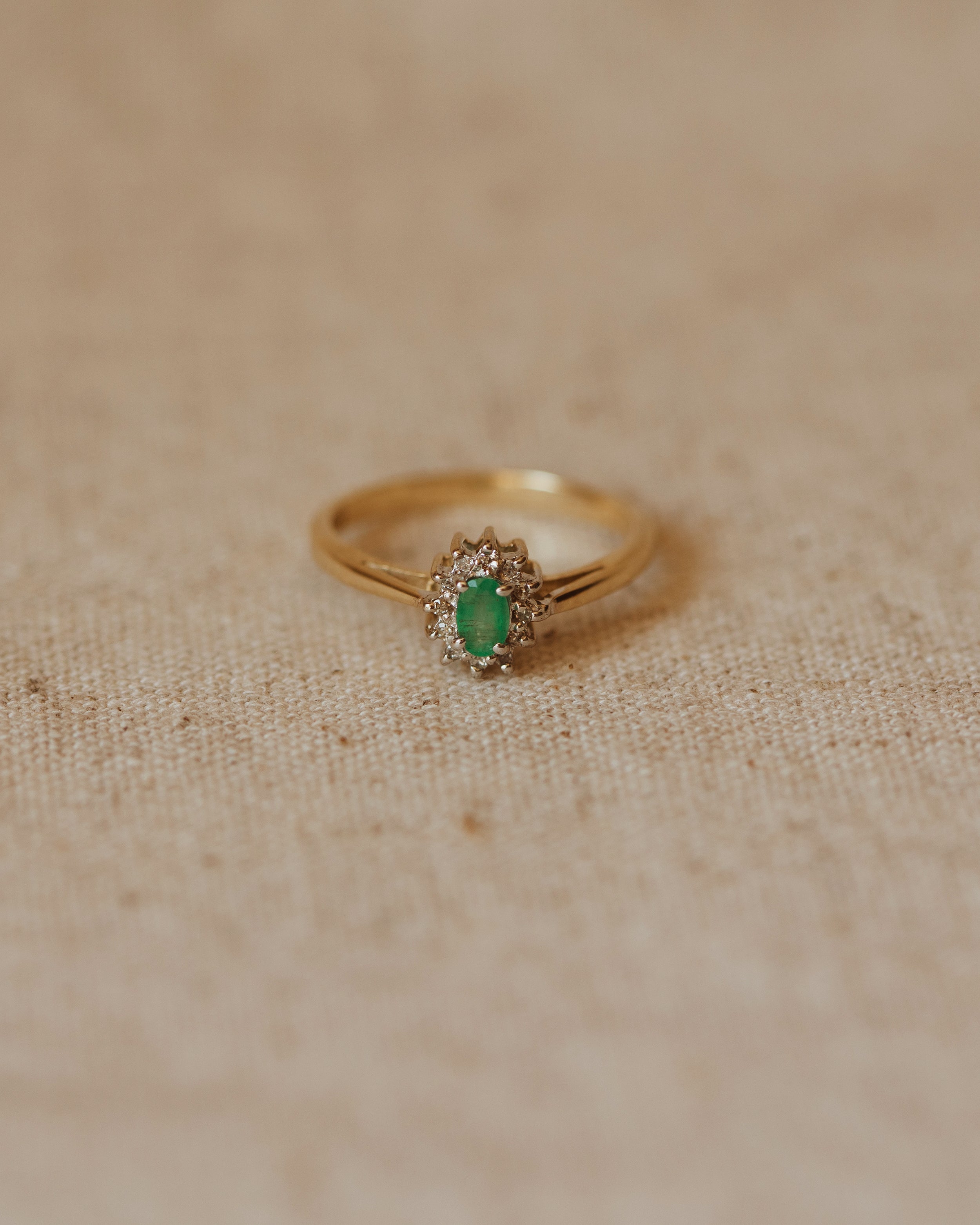 Rosanna Vintage 9ct Gold Emerald & Diamond Cluster Ring