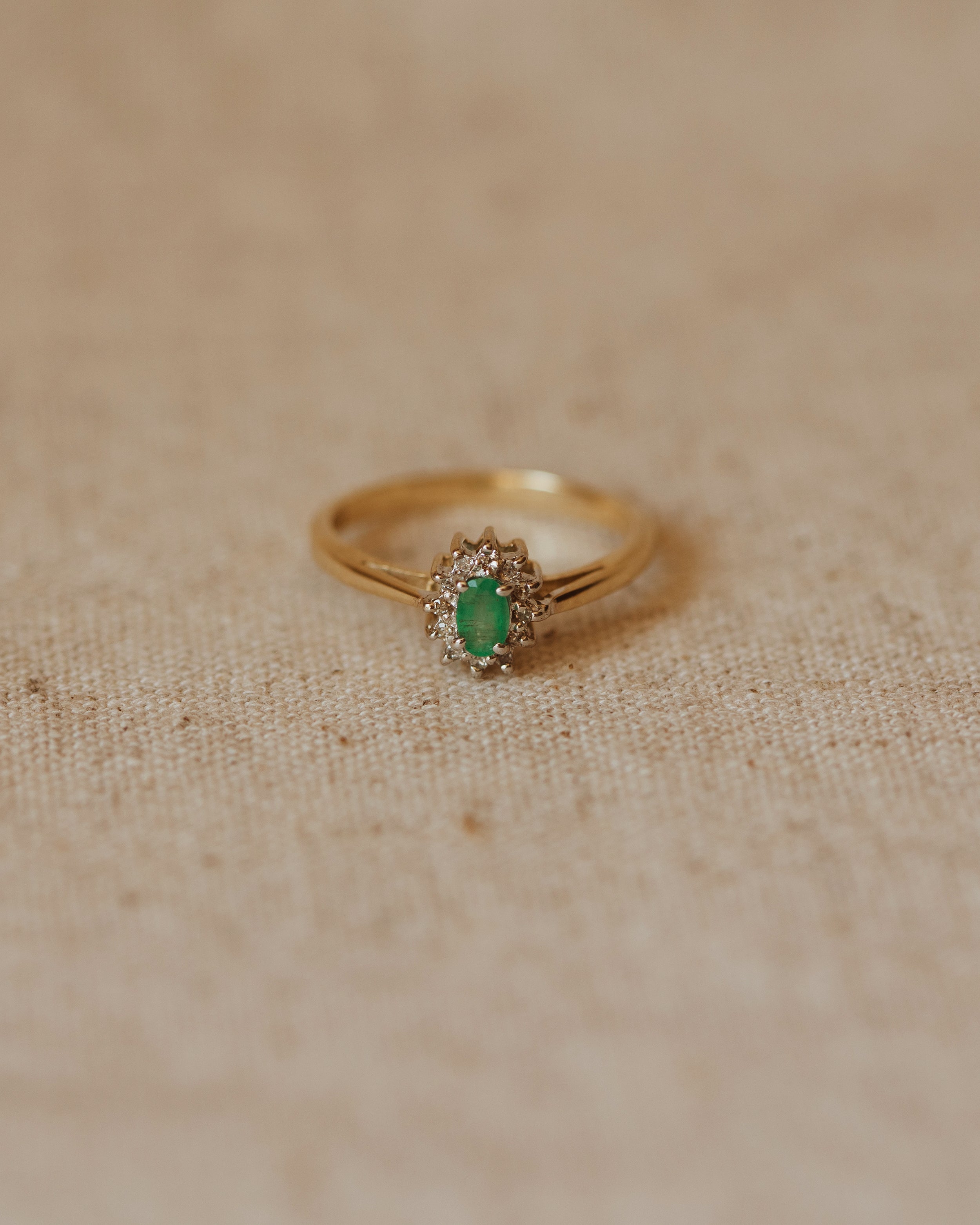 Image of Rosanna Vintage 9ct Gold Emerald & Diamond Cluster Ring
