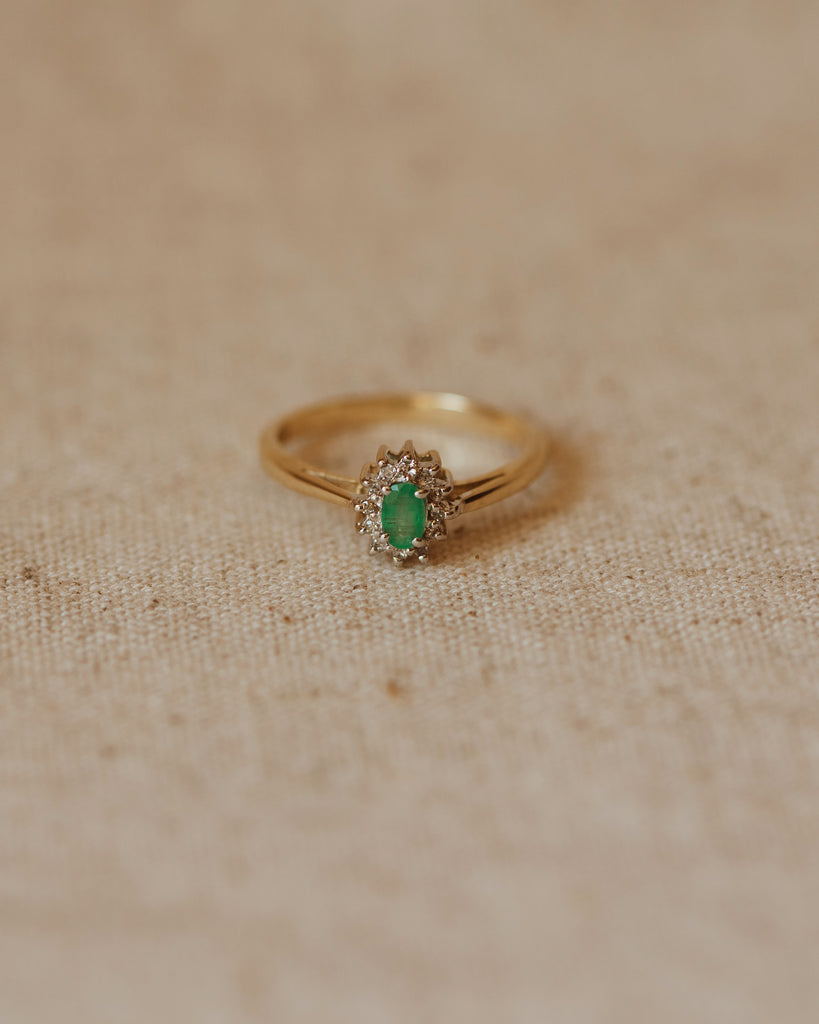 Rosanna Vintage 9ct Gold Emerald & Diamond Cluster Ring