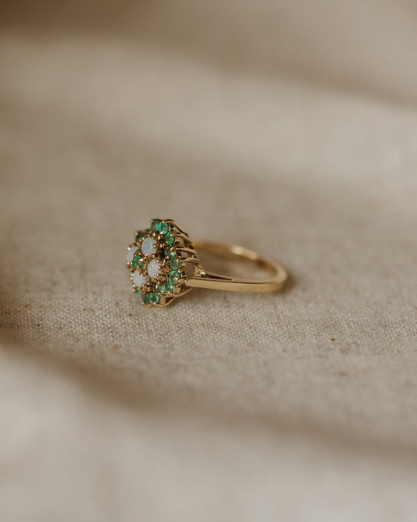 Edwina 1975 9ct Gold Emerald & Opal Cluster Ring