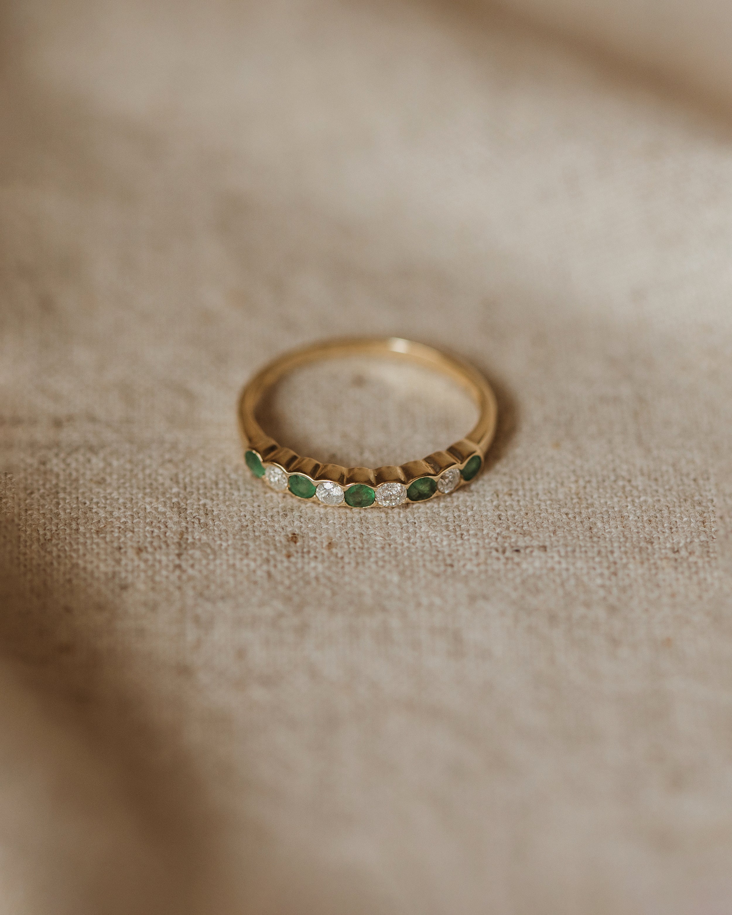 Image of Iris Vintage 9ct Gold Emerald & Diamond Half Eternity Ring