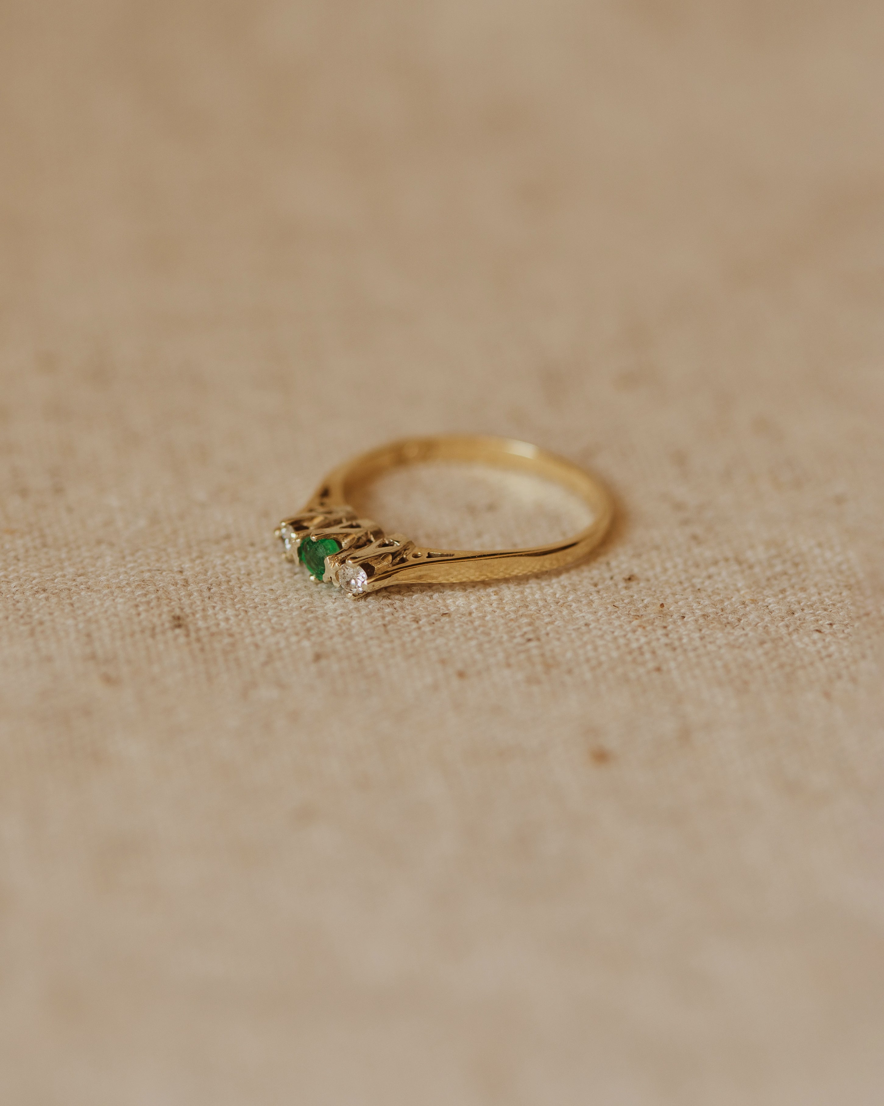 Isla 1987 9ct Gold Emerald & Diamond Trilogy Ring