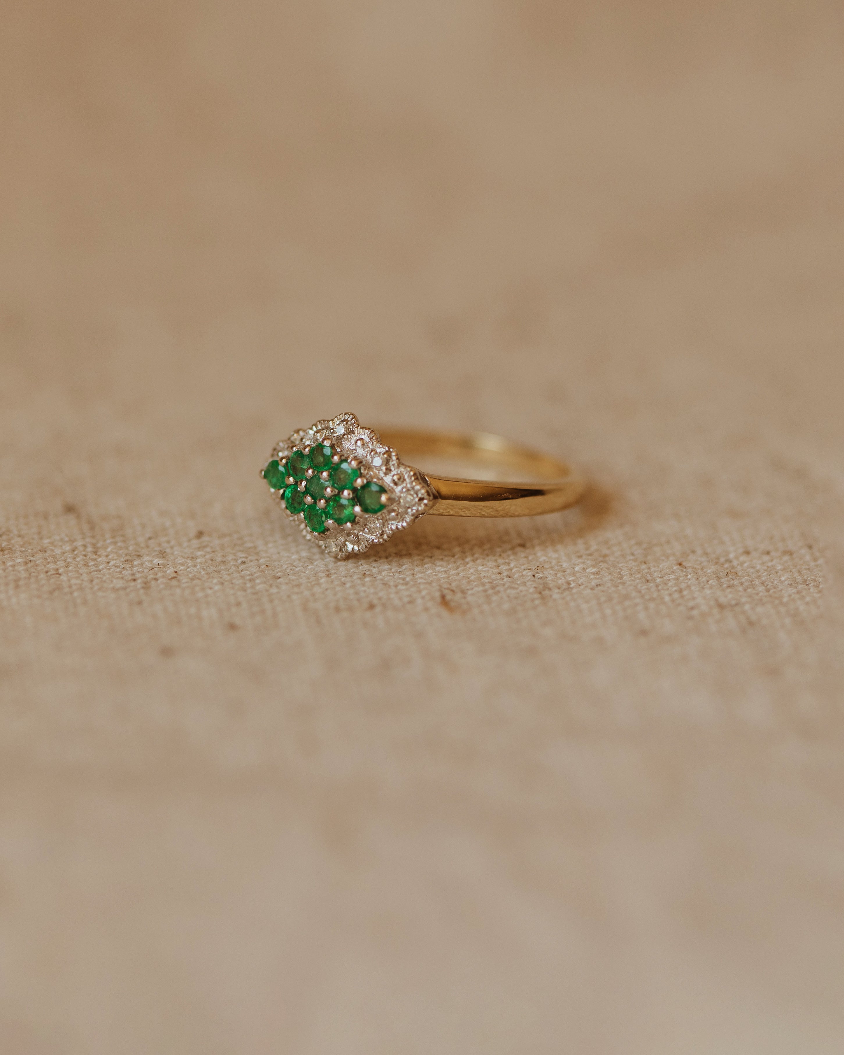 Eugenie Vintage 9ct Gold Emerald & Diamond Cluster Ring