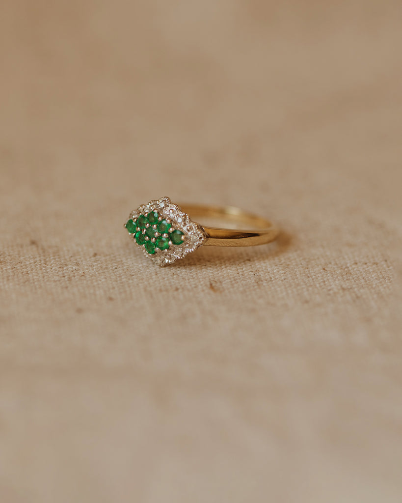Eugenie Vintage 9ct Gold Emerald & Diamond Cluster Ring