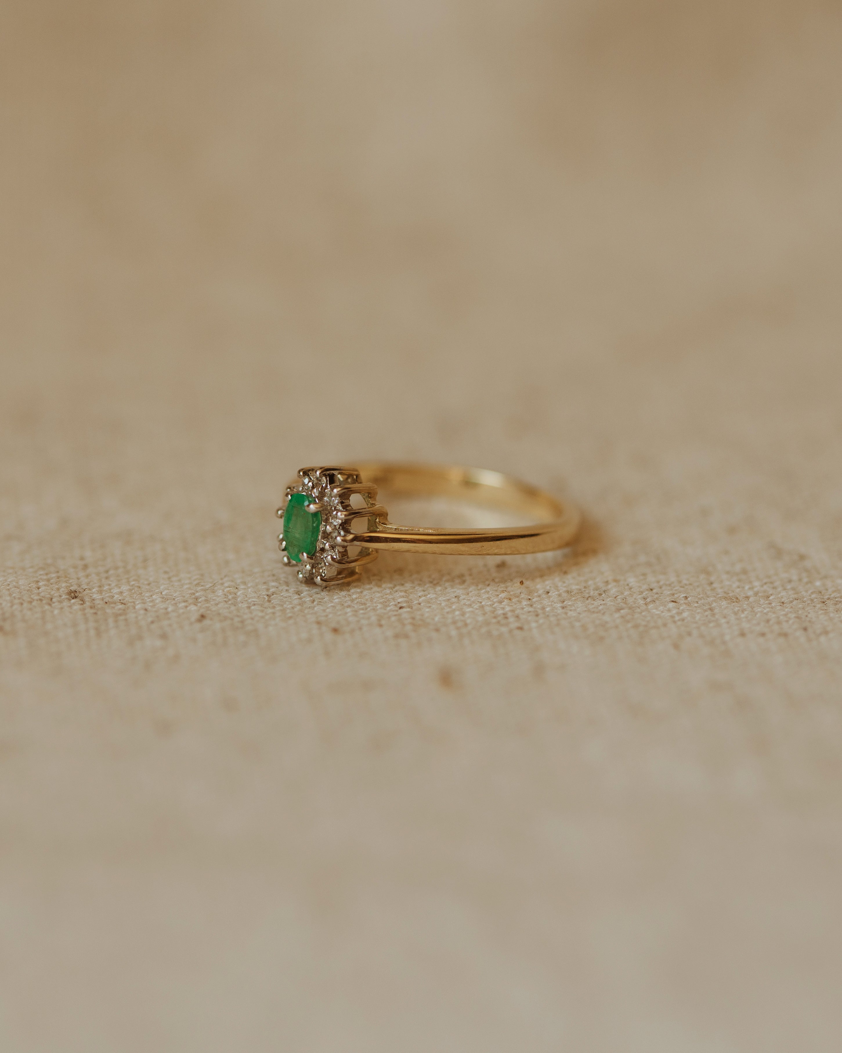 Rosanna Vintage 9ct Gold Emerald & Diamond Cluster Ring