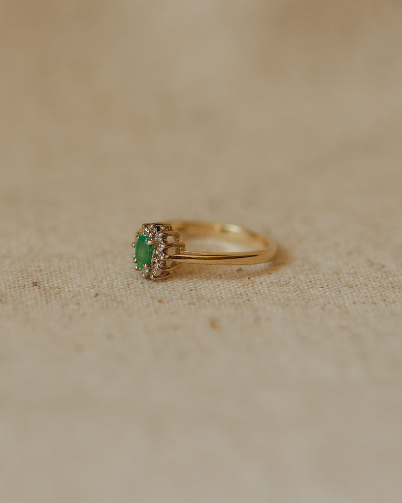 Rosanna Vintage 9ct Gold Emerald & Diamond Cluster Ring