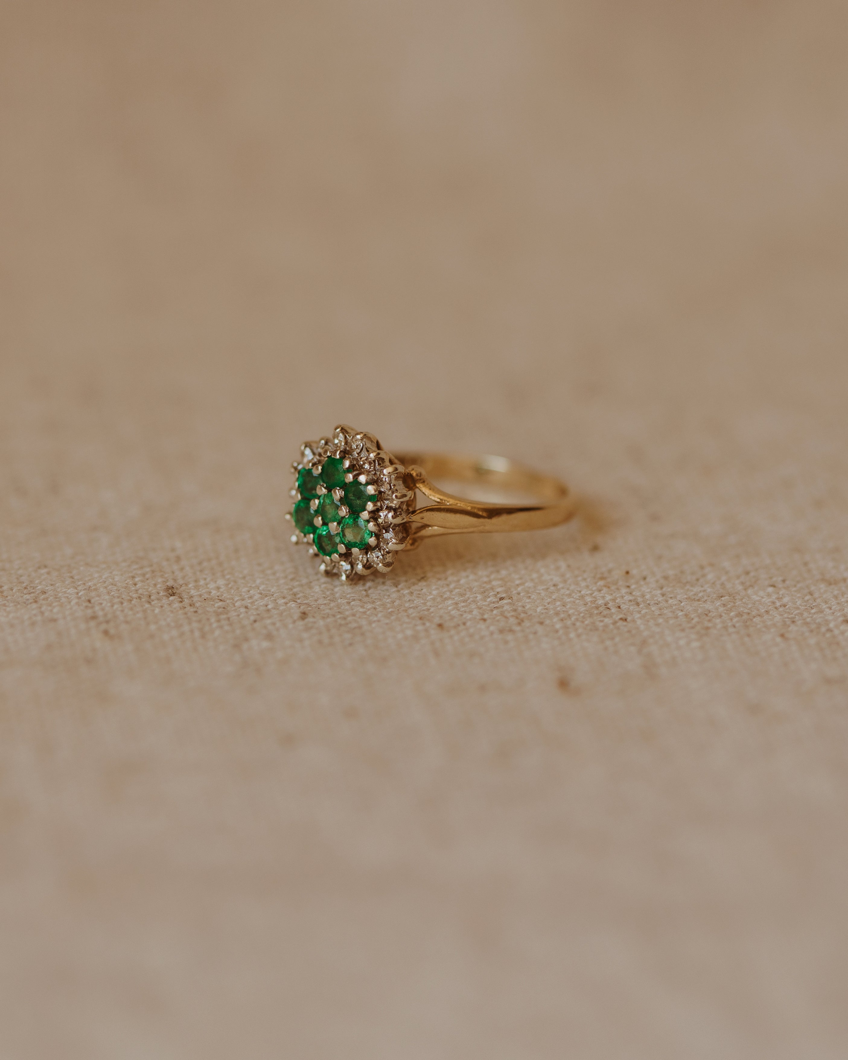 Selina 1986 9ct Gold Emerald & Diamond Cluster Ring