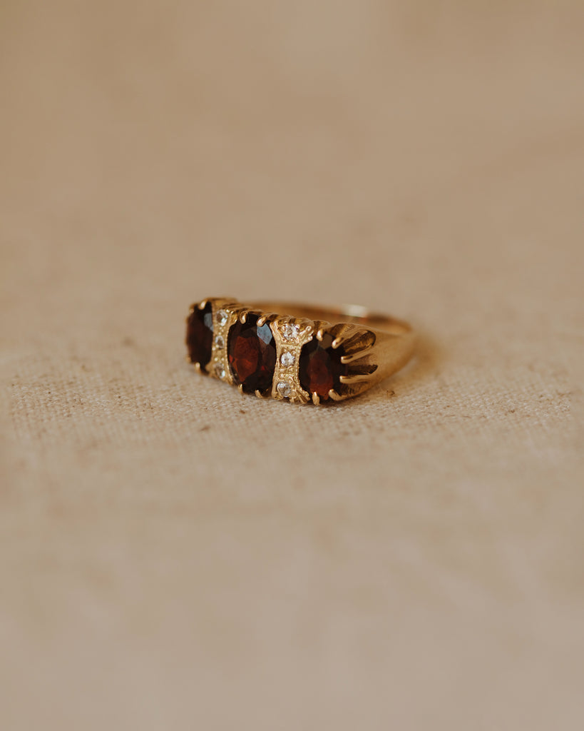 Alfreda 1980 9ct Gold Garnet Trilogy Ring