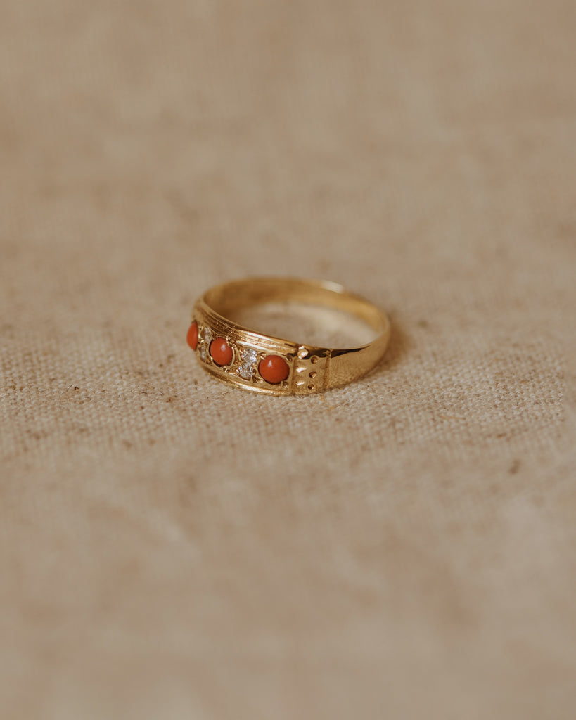 Eliza 1975 9ct Gold Coral & Diamond Ring