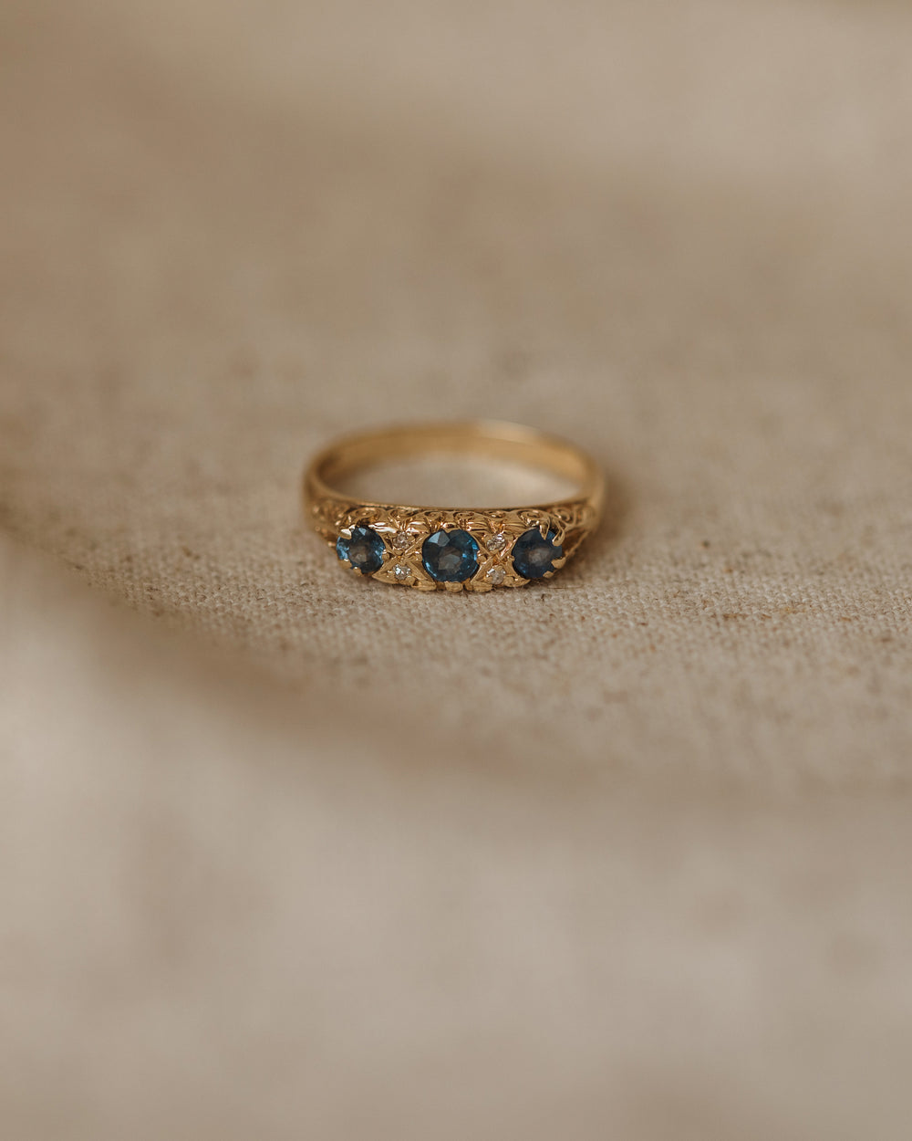 Jemima Vintage 9ct Gold Sapphire & Diamond Trilogy Ring