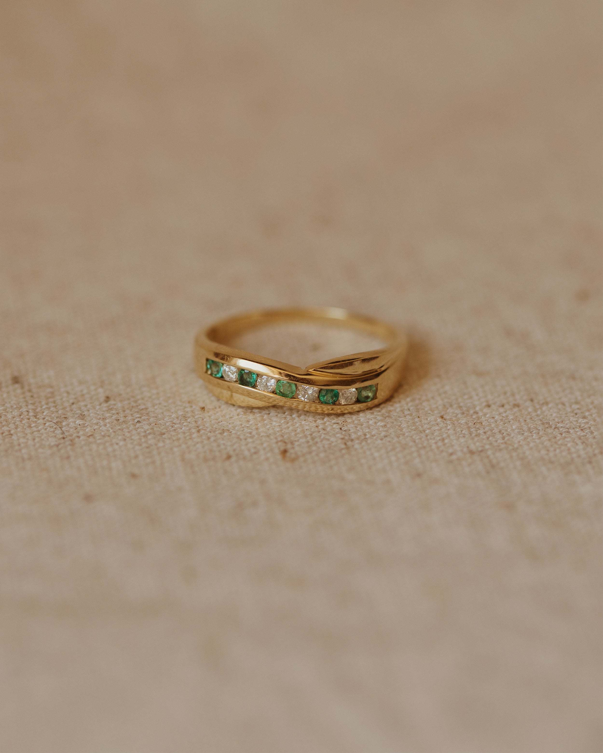 Image of Margery Vintage 9ct Gold Emerald & Diamond Ring