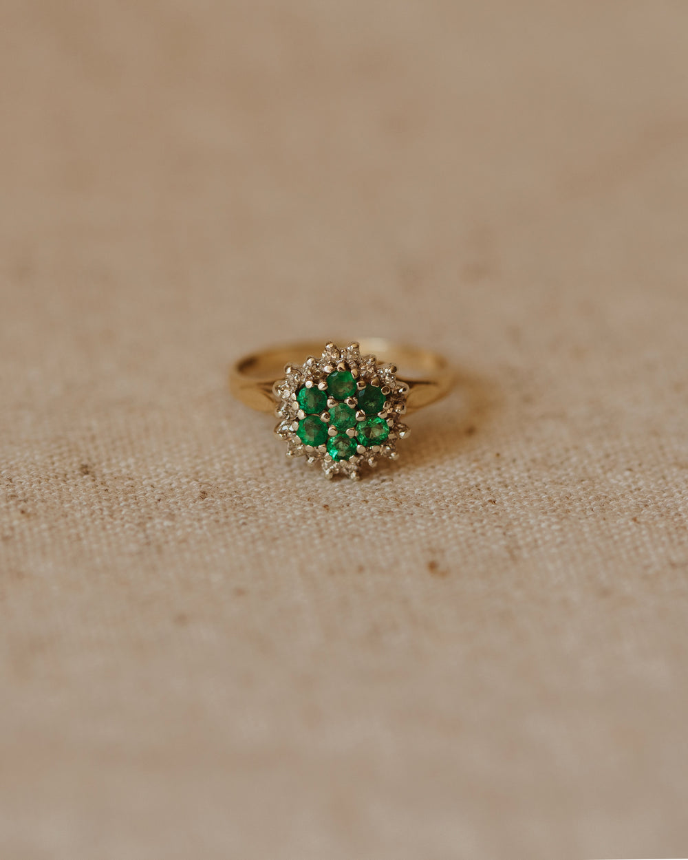 Selina 1986 9ct Gold Emerald & Diamond Cluster Ring