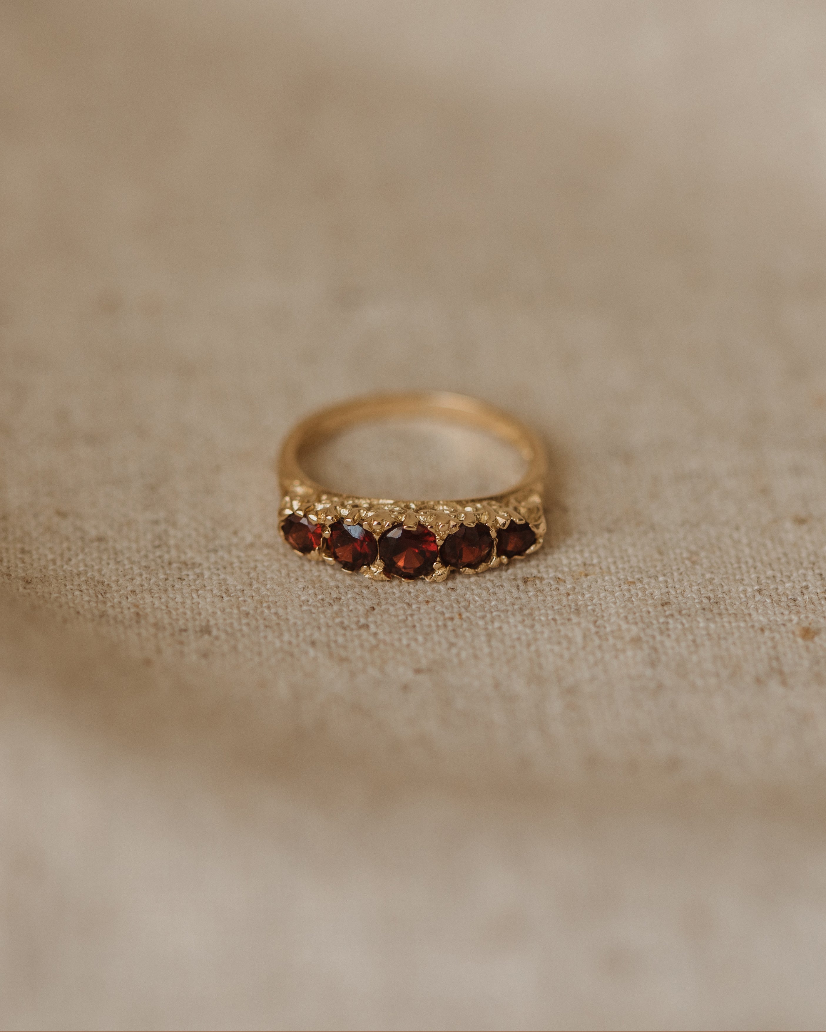 Image of Alberte 1970 9ct Gold Garnet Five Stone Ring