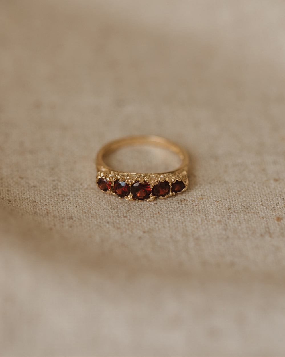 Alberte 1970 9ct Gold Garnet Five Stone Ring