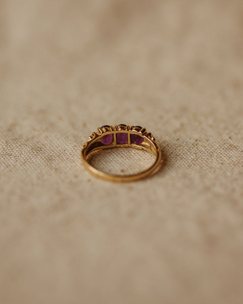 Mamie 1984 9ct Gold Amethyst Trilogy Ring