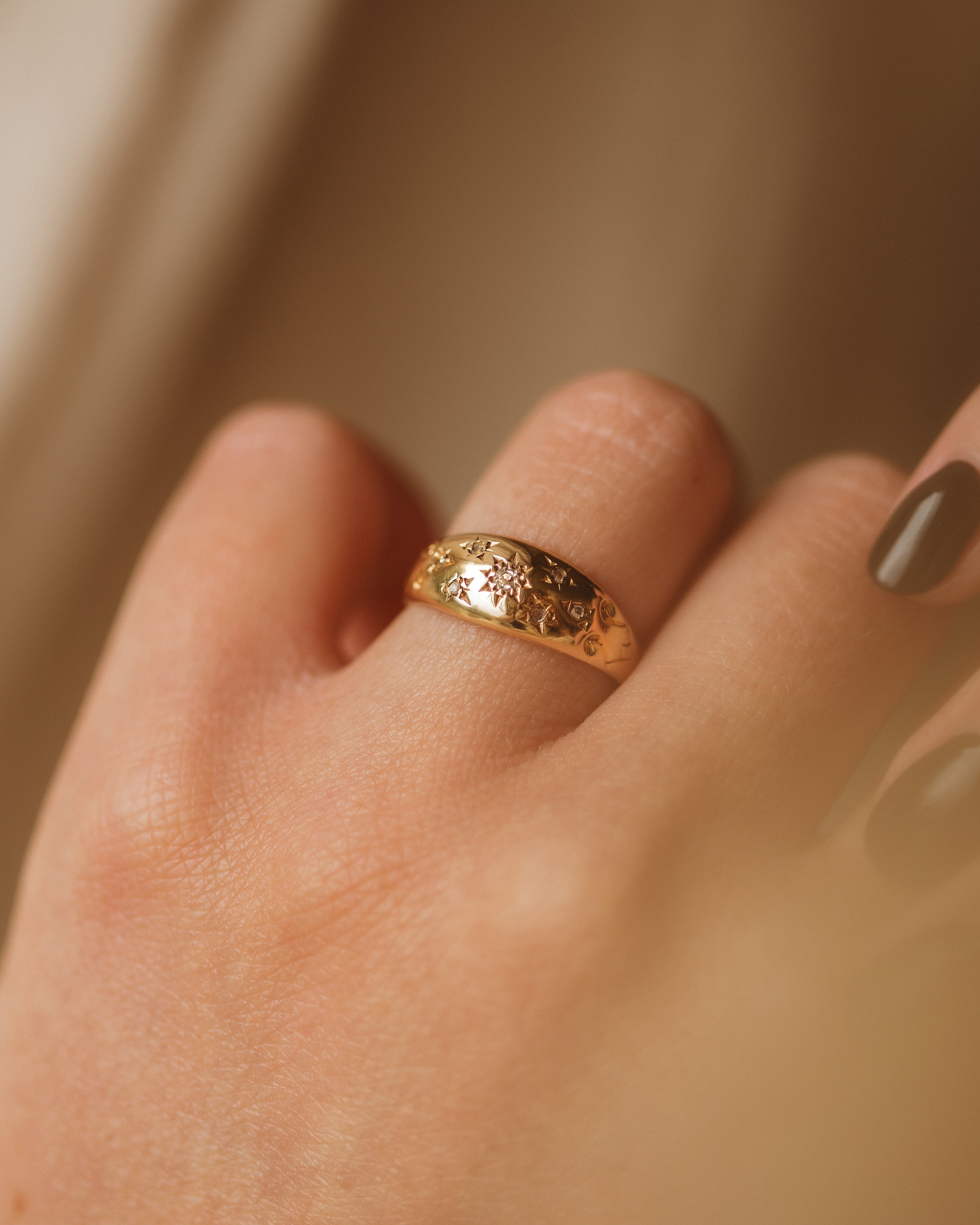 Image of Dulcie Antique 18ct Gold Star Set Diamond Gypsy Ring
